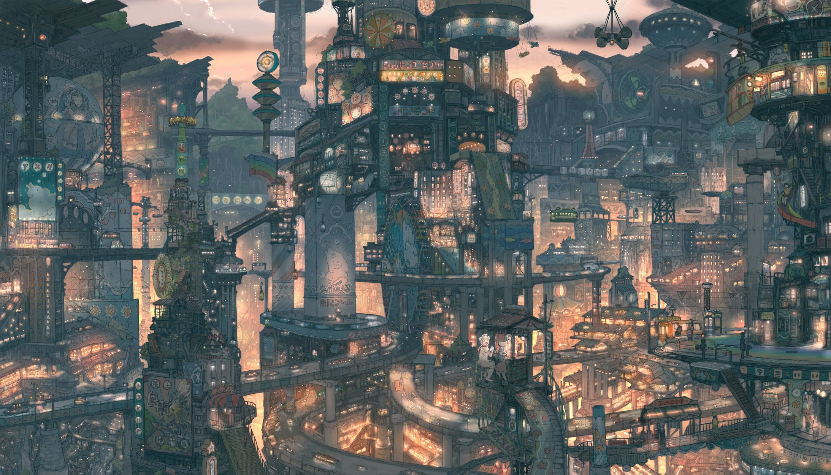 2800x1600 Black and brown city painting, futuristic, city, anime, Suicide on WallpaperBat