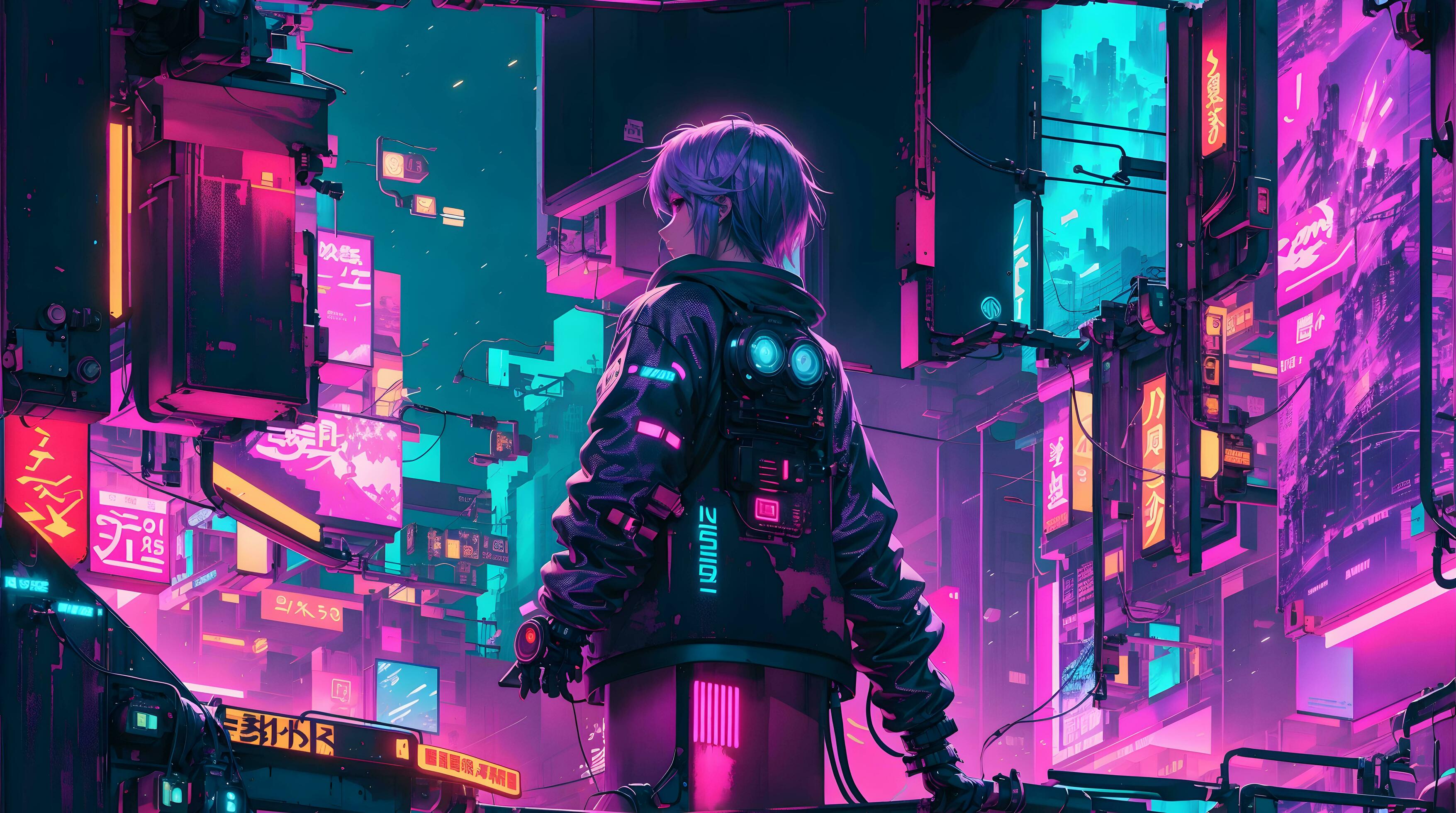 Cyberpunk Anime Girl Desktop Wallpaper, Neon Aesthetic, 56% OFF