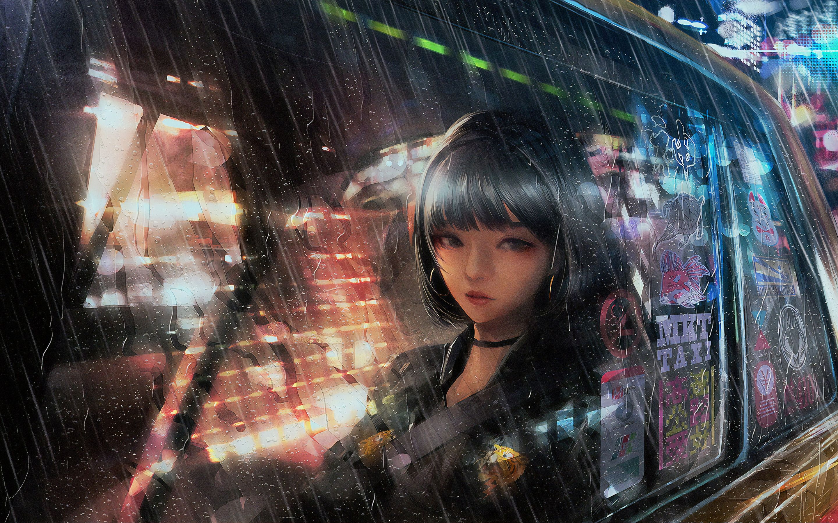 2880x1800 Anime Girl In Taxi Raining 4k Macbook Pro Retina HD 4k on WallpaperBat