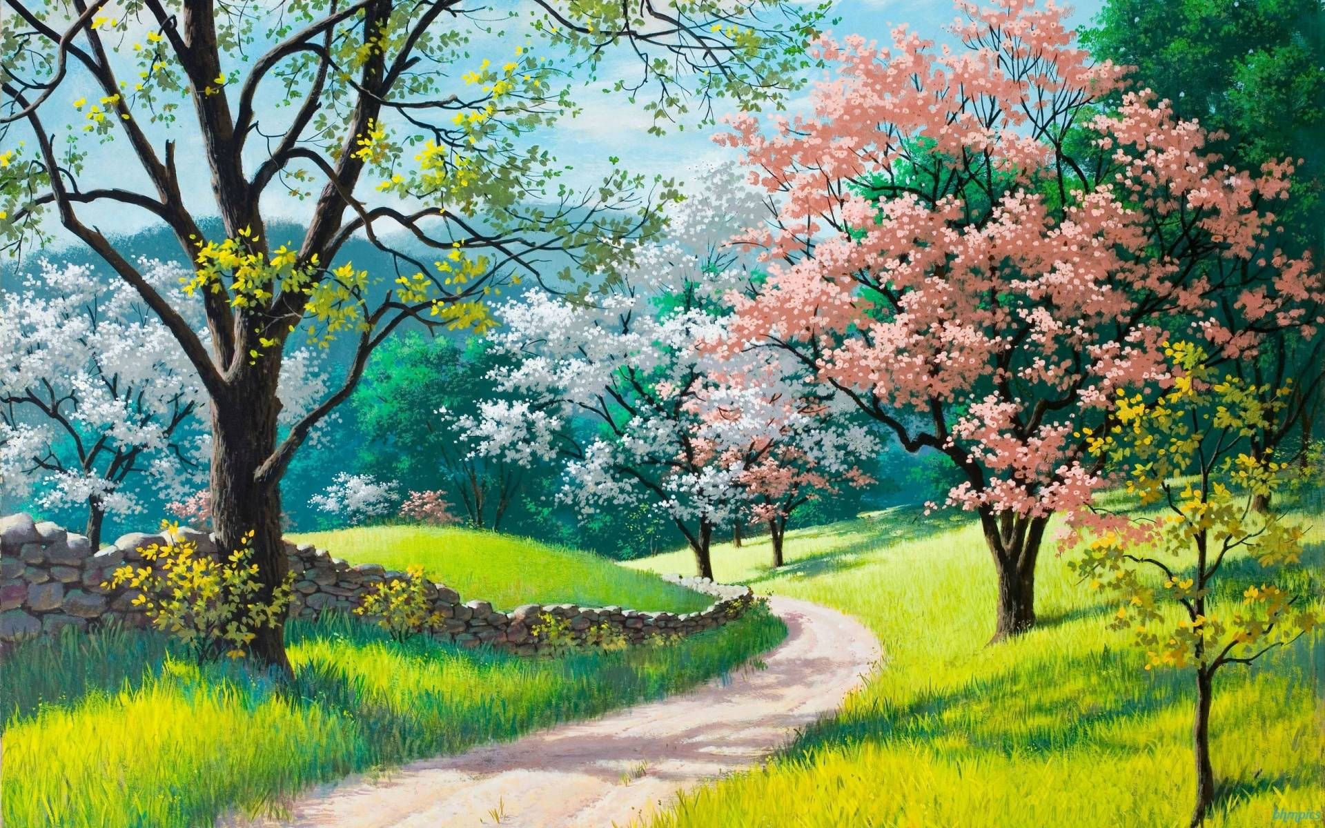 1920x1200 Hd Spring Landscape Painting Wallpaper ... Wallpaper