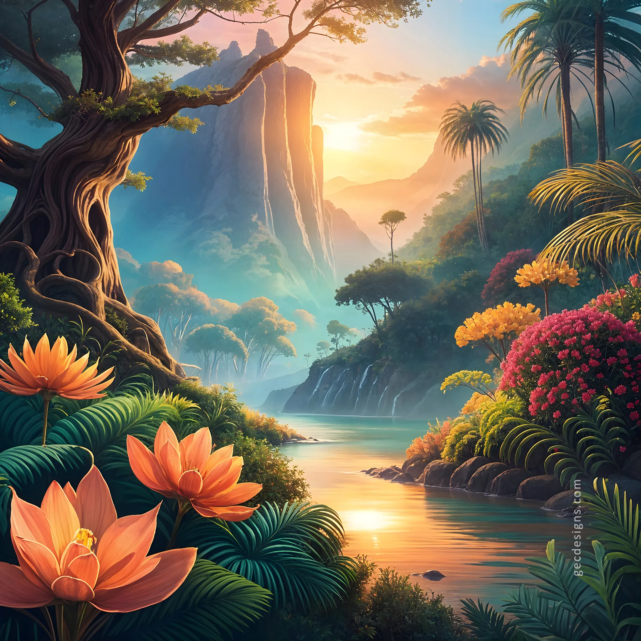 2048x2048 Nature spring landscape at sunrise with ... Wallpaper