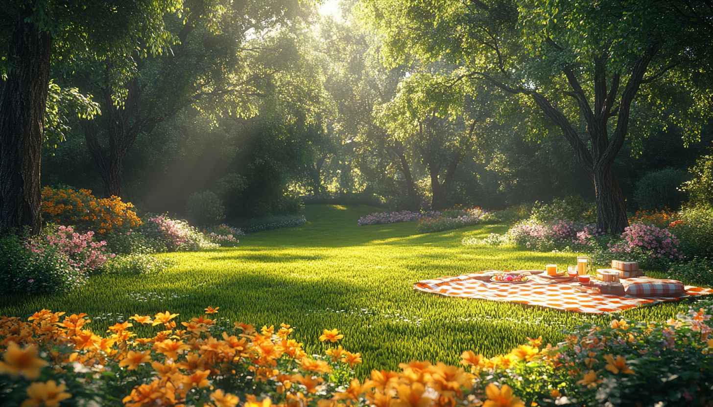 1456x832 Stunning Spring Picnic Wallpaper: Lush ... Wallpaper