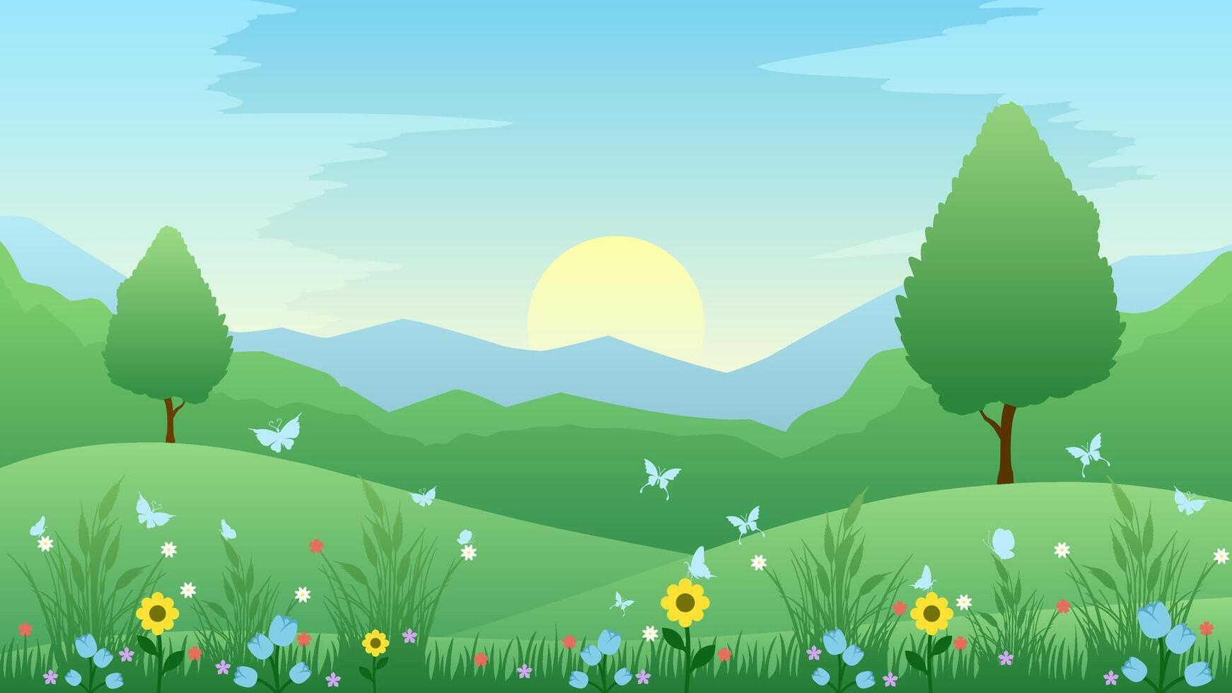 1742x980 Springtime landscape vector ... Wallpaper