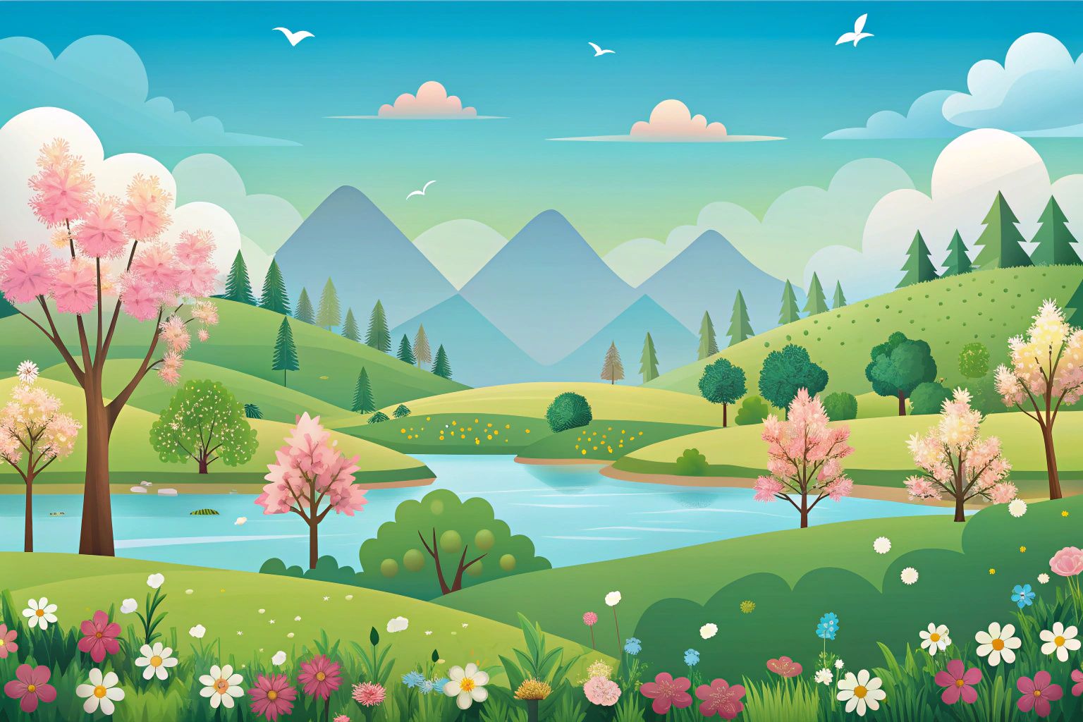 1536x1024 Free vector flat lovely spring ... Wallpaper