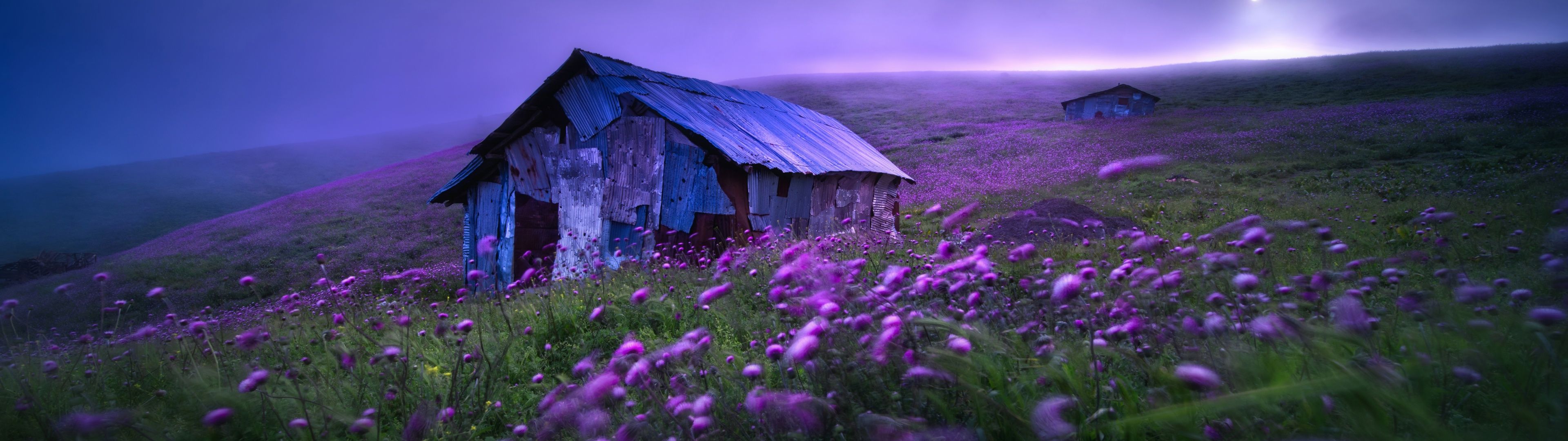 3840x1080 Landscape Wallpaper 4K, Spring, Violet ... Wallpaper