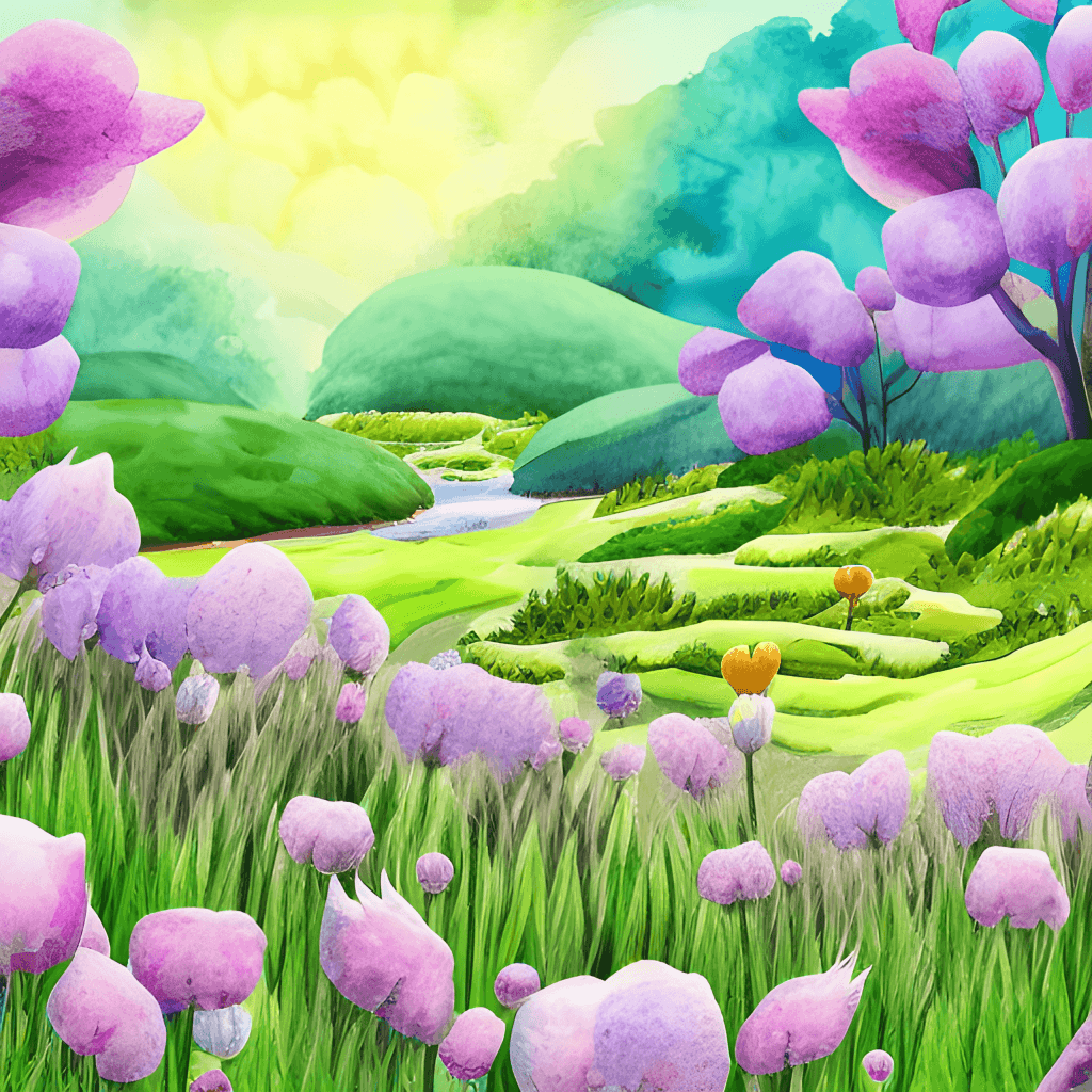 1024x1024 Watercolour Spring Landscape Cartoon ... Wallpaper