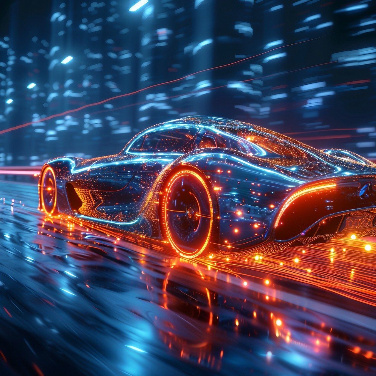 1280x1280 Futuristic car with glowing trail on ... Wallpaper