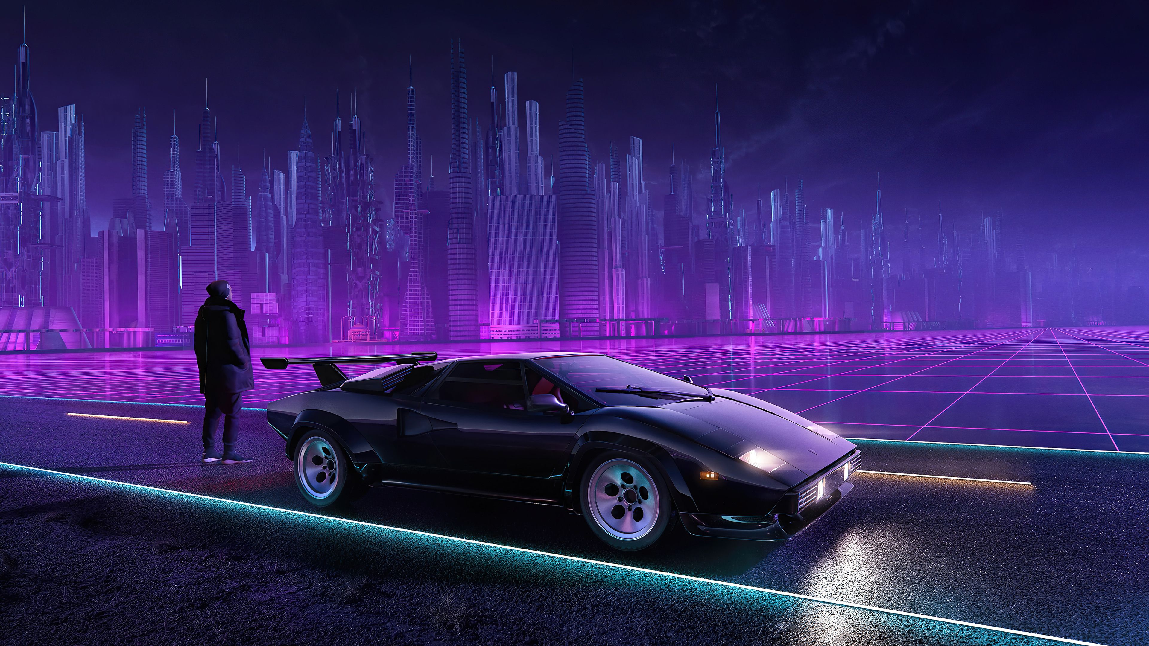 3840x2160 4K Sci-Fi City Car Wallpaper HD PC #2320g Wallpaper