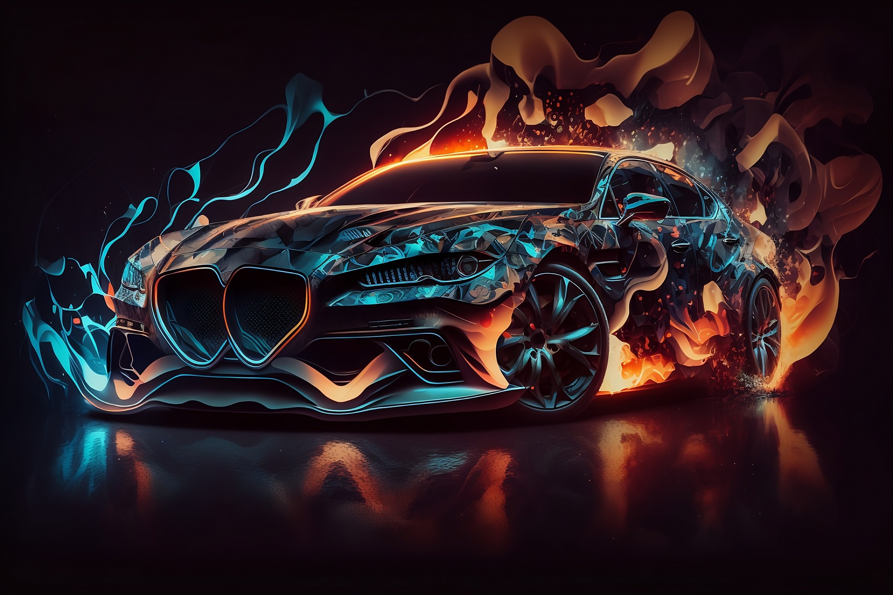 3072x2048 Luxurious Car, with Digital Background ... Wallpaper