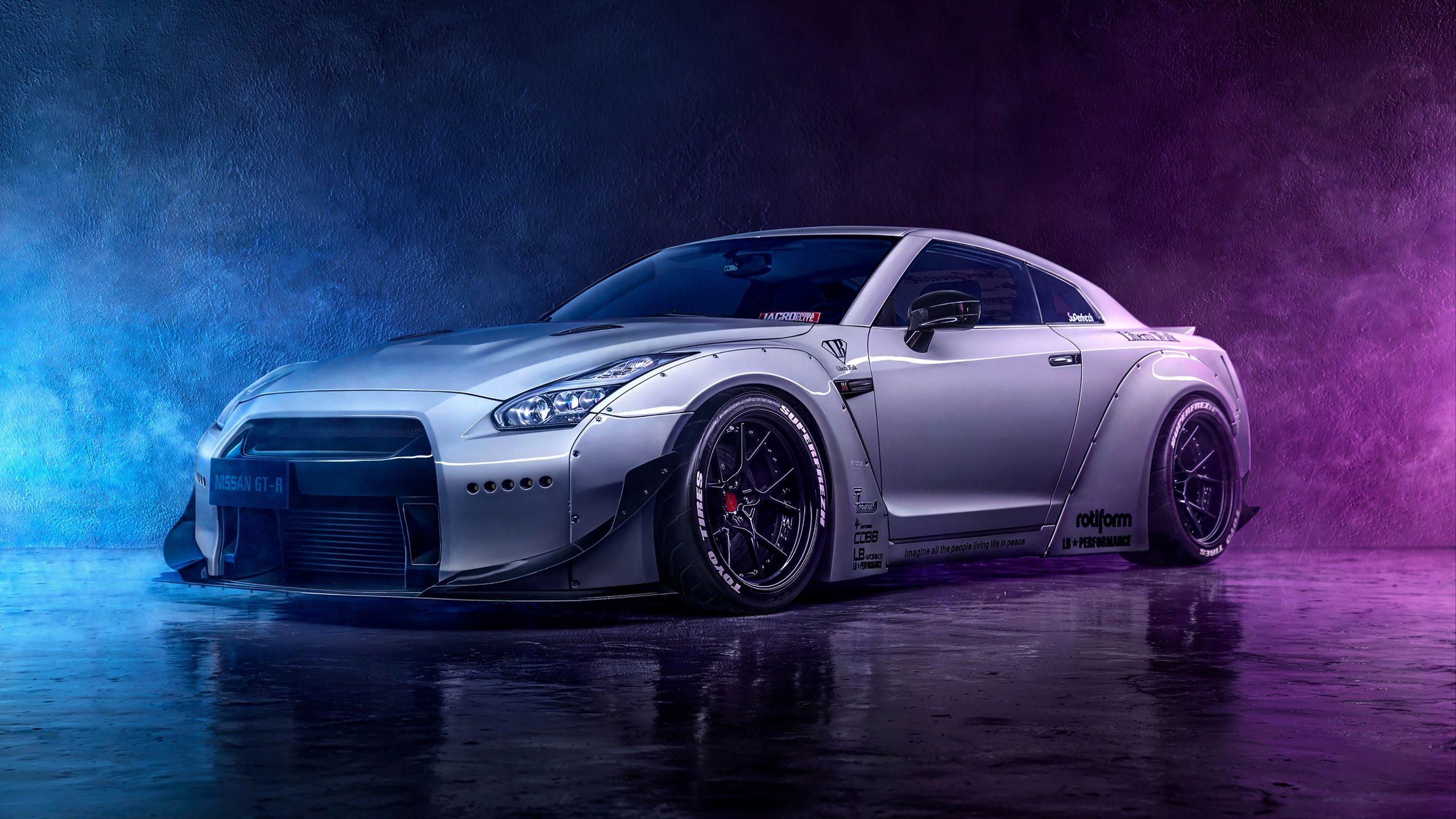 2560x1440 Neon Nissan GT-R Digital Art 4K Wallpaper Wallpaper