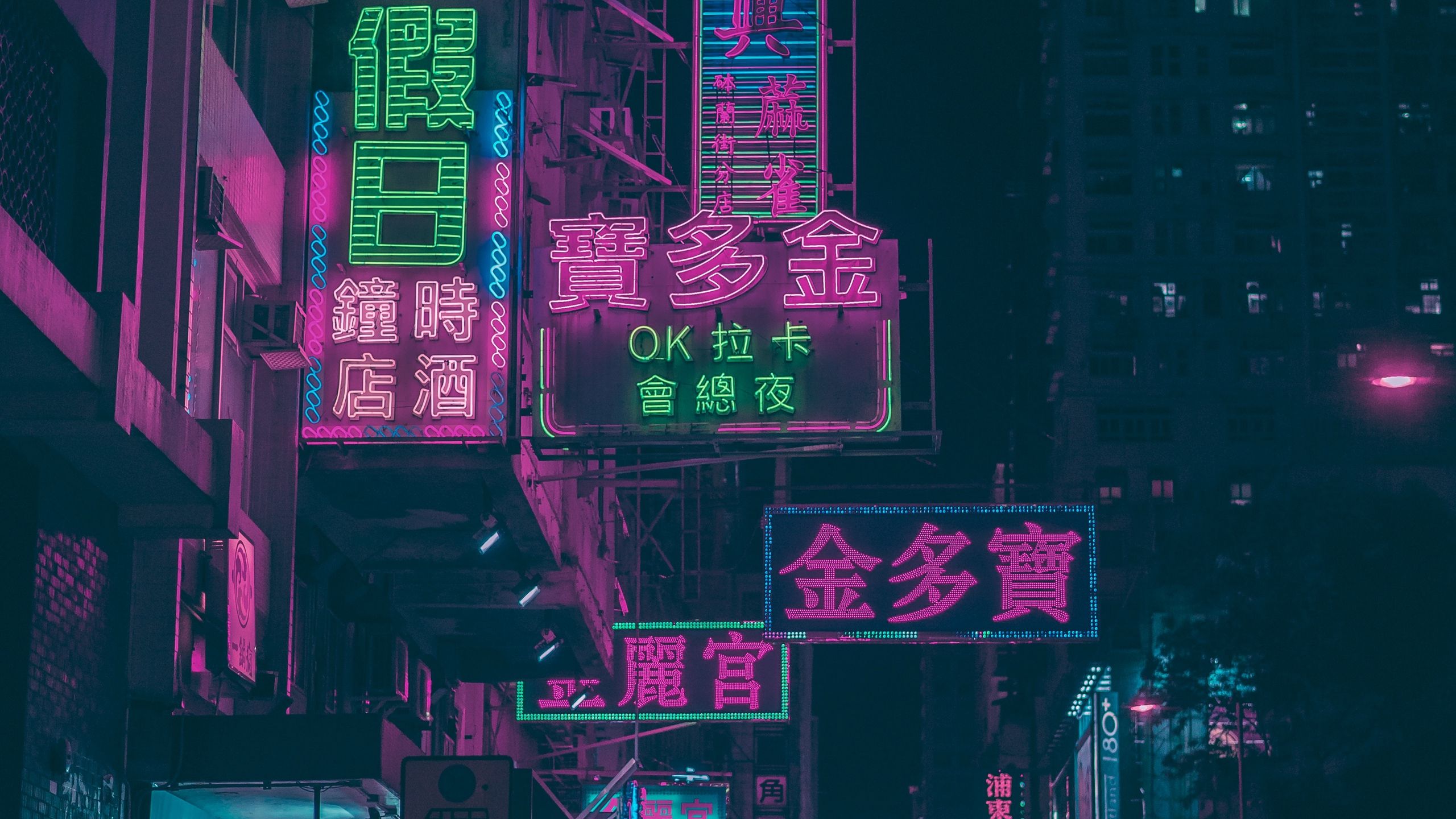 2560x1440 Download wallpaper 2560x1440 night city, signs, neon, street ... Wallpaper