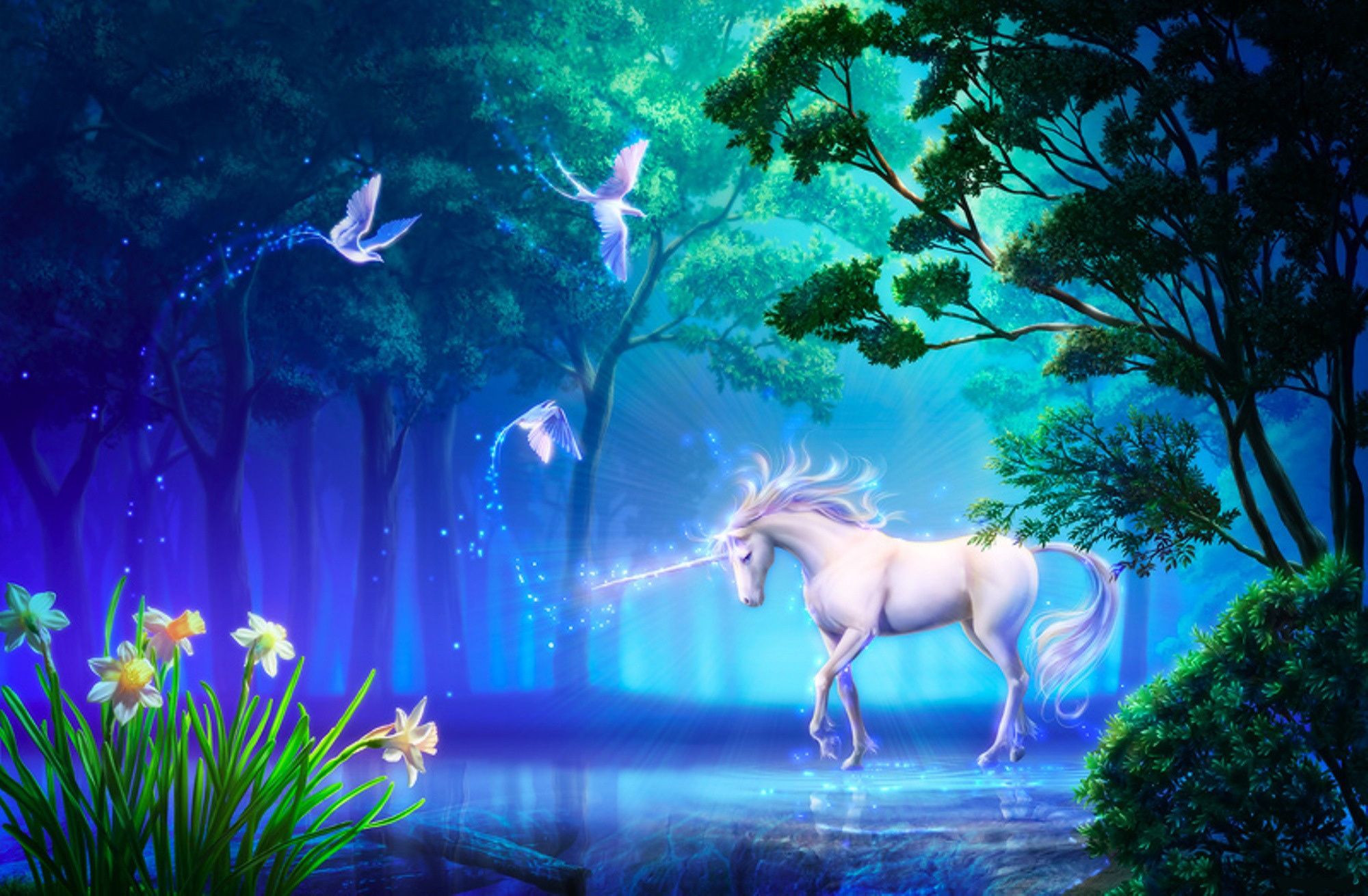 2000x1310 Beautiful Fantasy Wallpaper Unicorn in ... Wallpaper