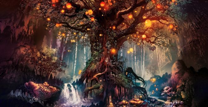 670x344 Wallpaper old tree, fantasy, art ... Wallpaper