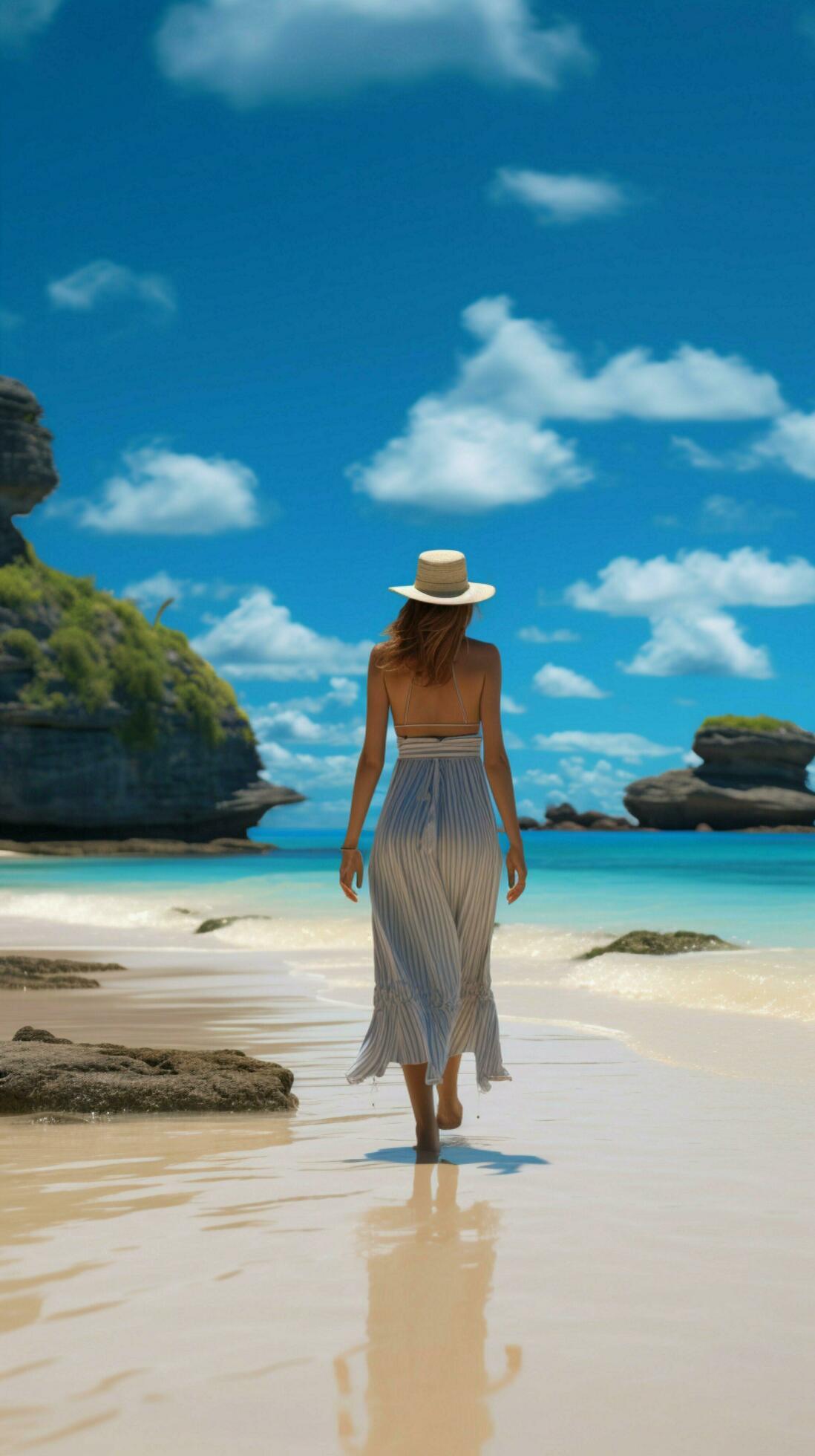 1098x1960 Idyllic beach vacation, woman explores ... Wallpaper