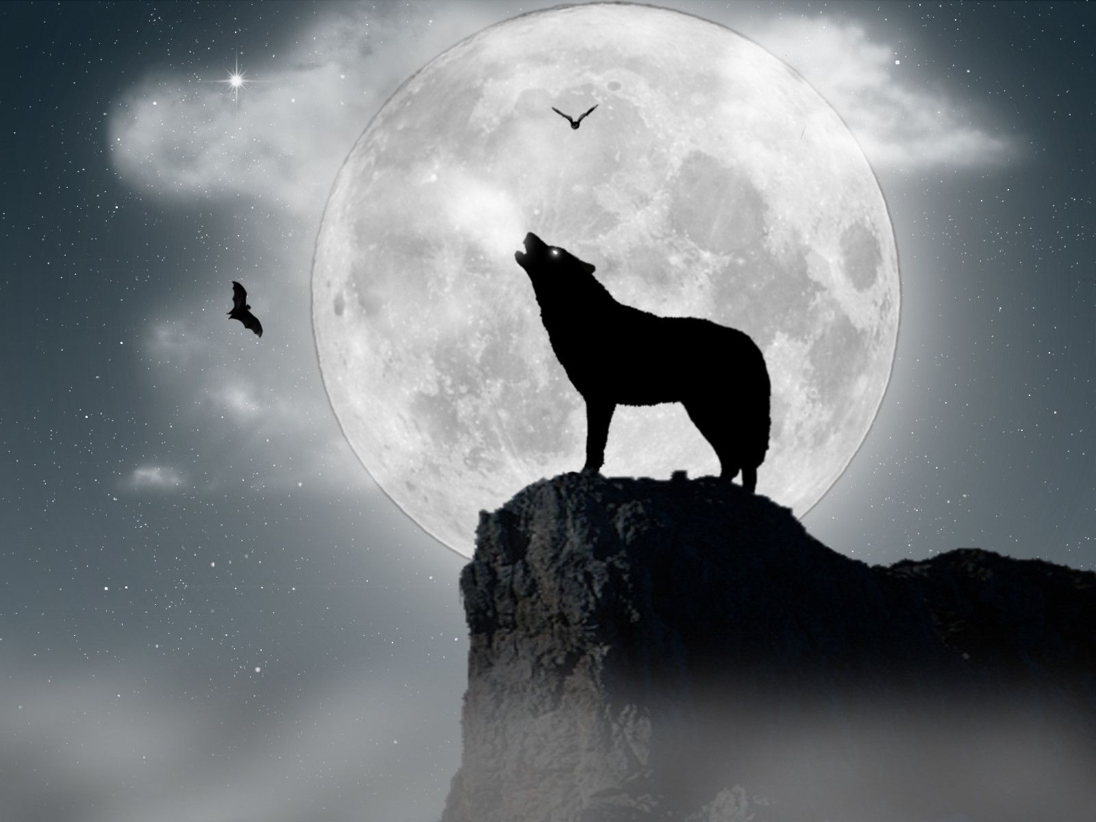 1600x1200 Wolf Howling At The Moon Wallpaper - Wolf On A Cliff Drawin...