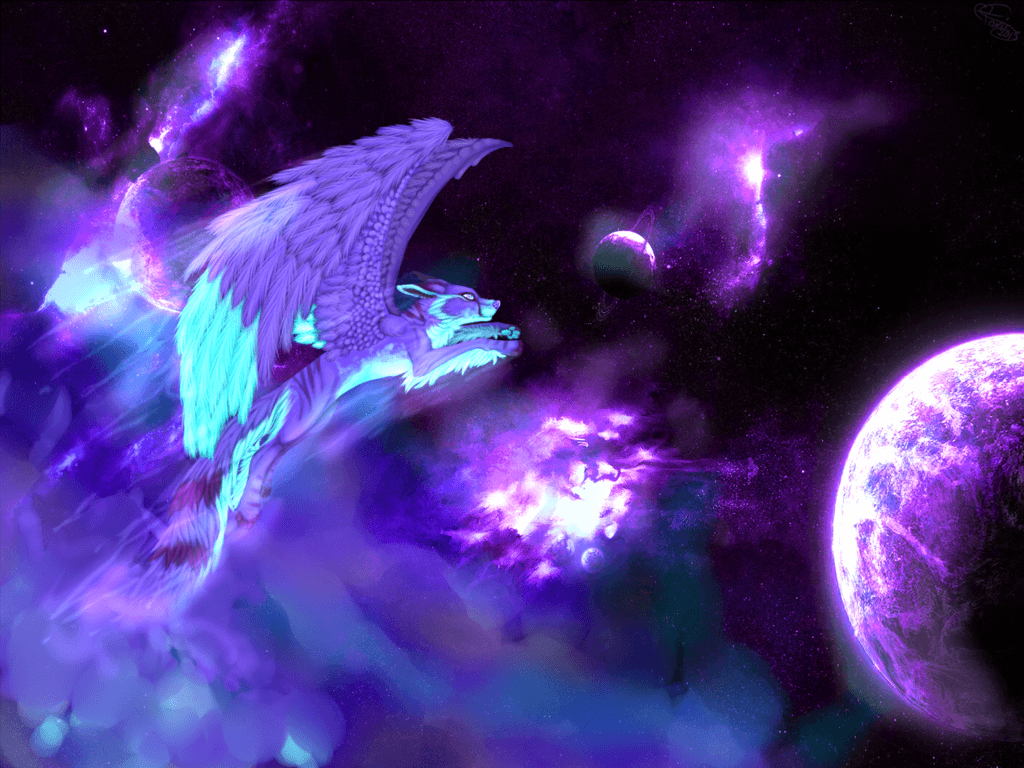 1024x768 Galaxy Wolf Wallpaper With Wings on WallpaperBat.