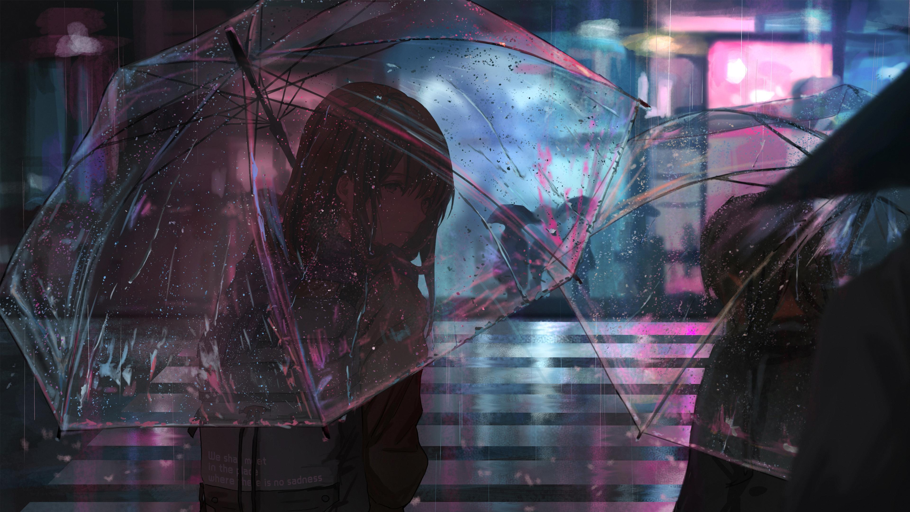 3840x2160 Umbrella And Rain Anime Wallpaper on WallpaperBat