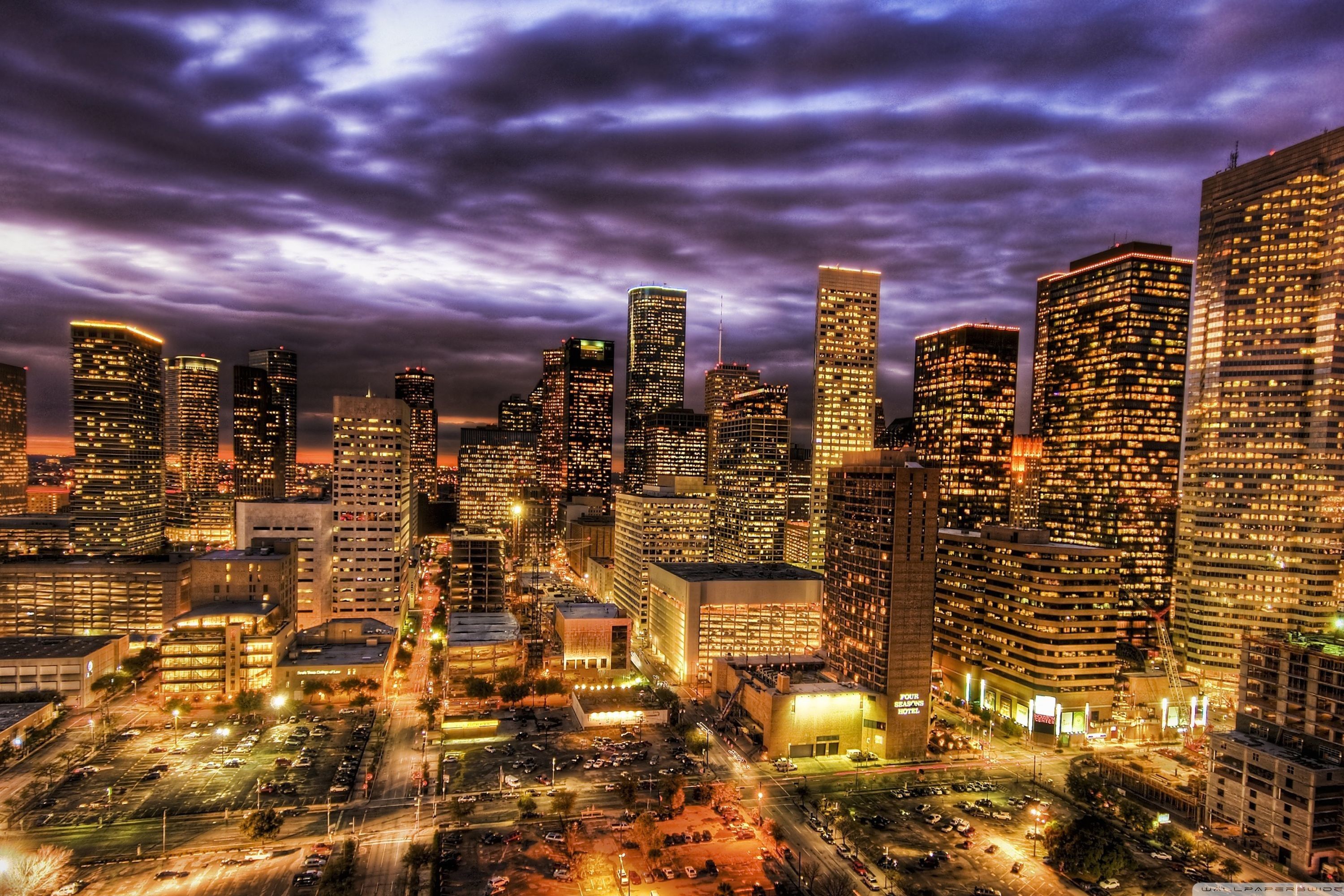 Wallpaper USA Houston Fence night time Street lights 1080x1920