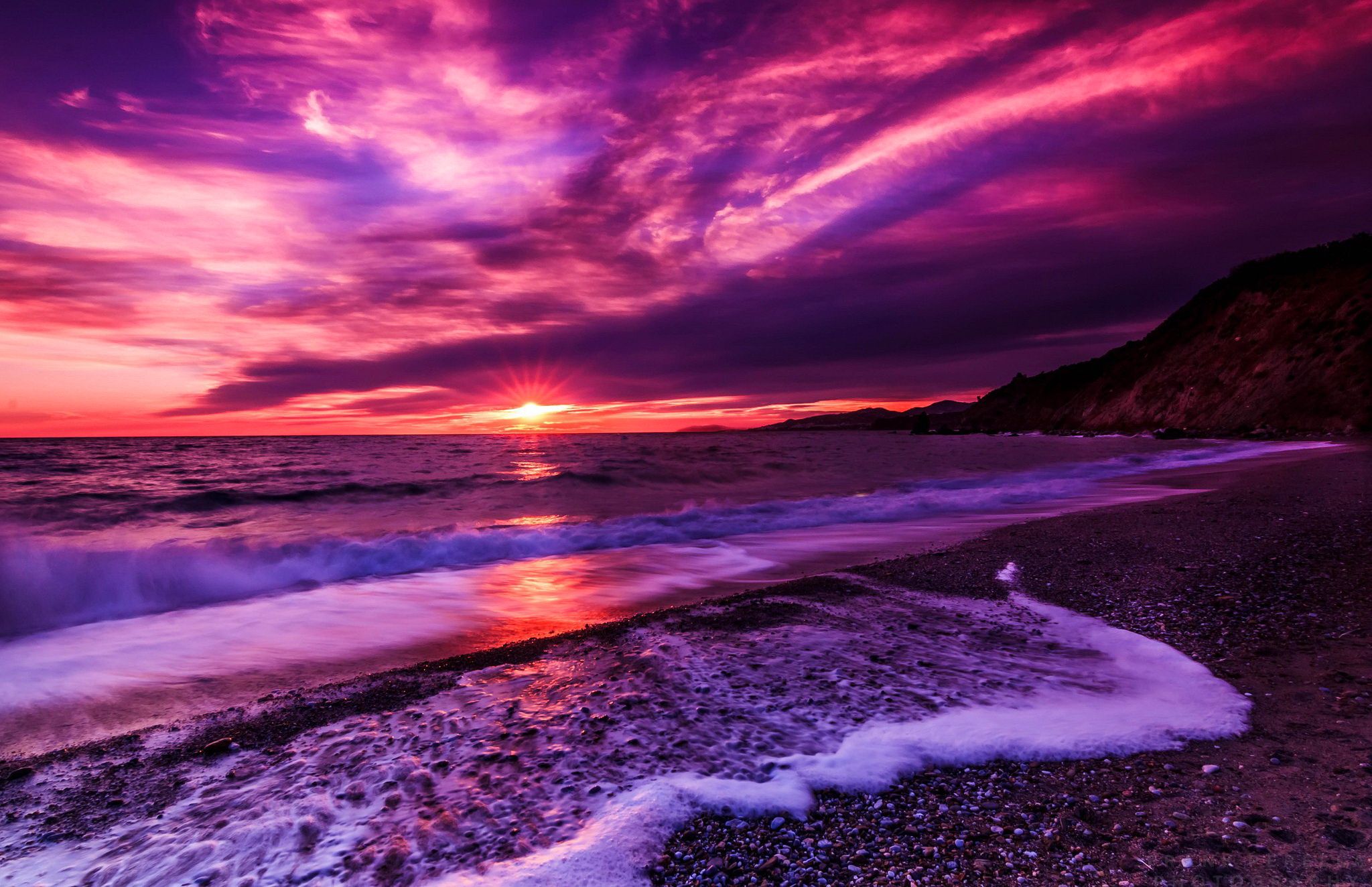 2048x1324 Purple Beach Sunset HD Wallpaper on WallpaperBat.