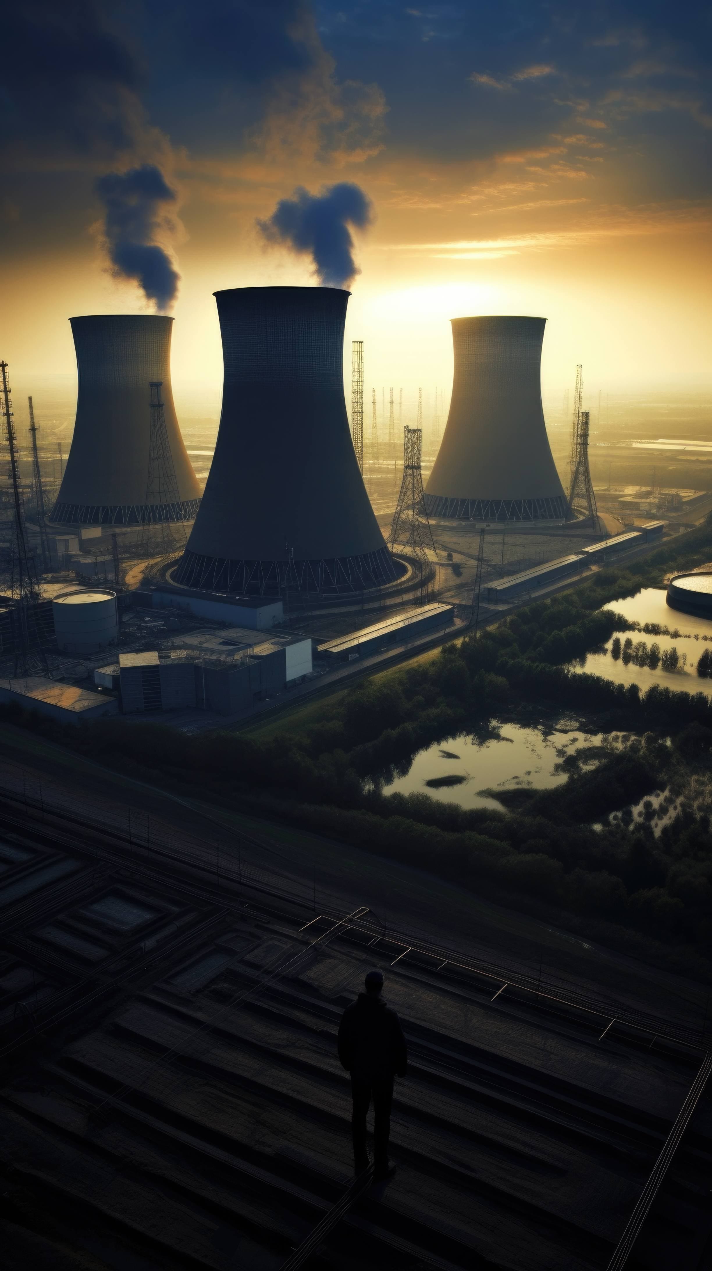 2448x4368 Smokeless giants, nuclear power plant, deceptive tranquility Wallpaper