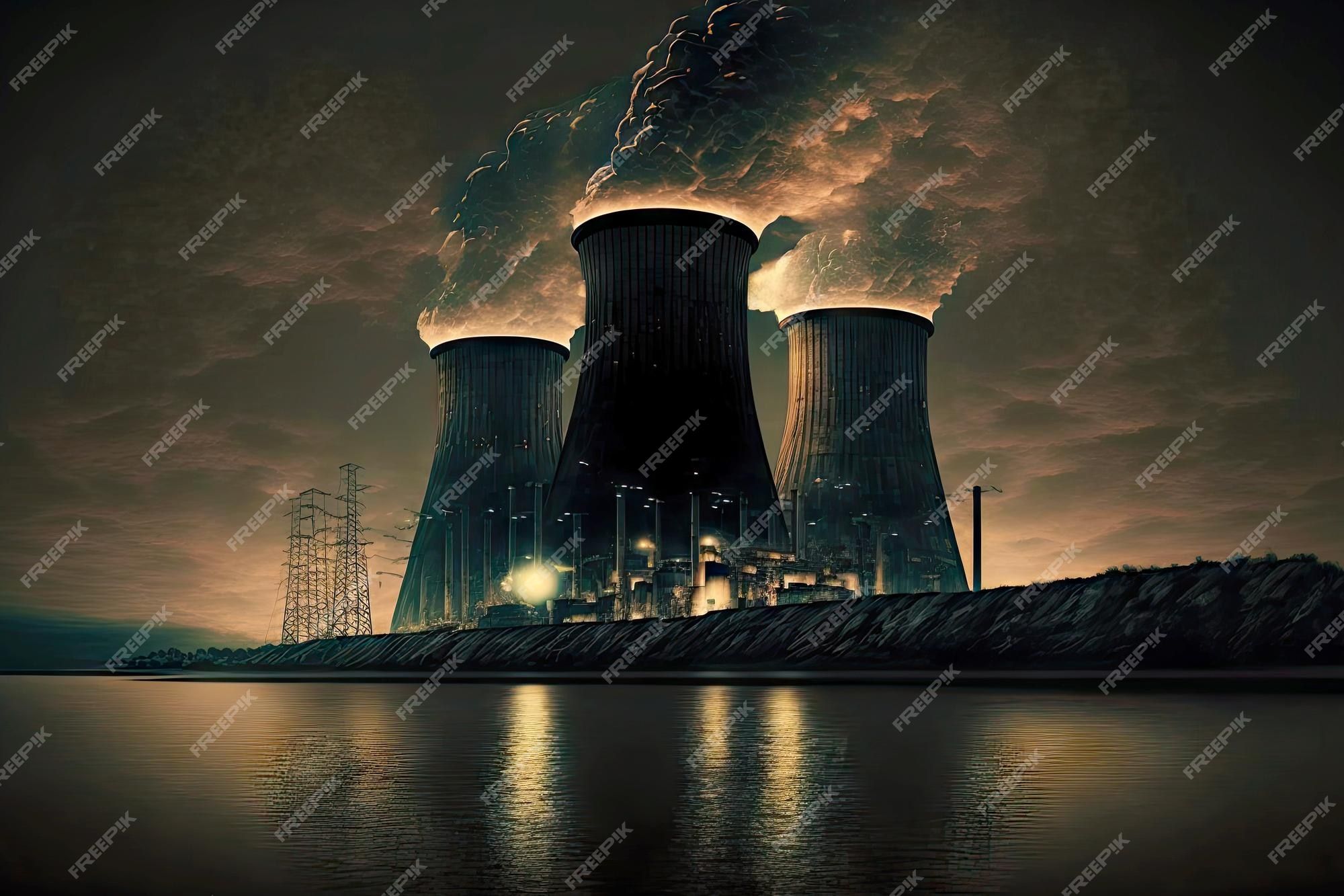 2000x1333 Premium Photo | Night picture of nuclear power plant with lit nuclear  reactor Wallpaper