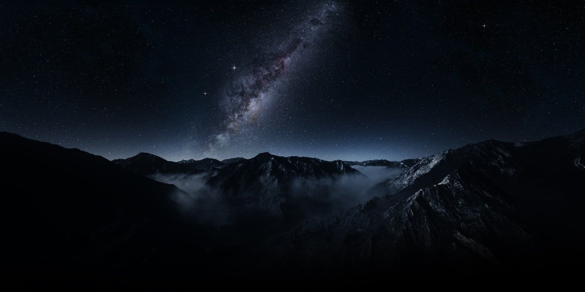 1920x960 Black mountain, nature, landscape, mountains, starry night HD ... Wallpaper