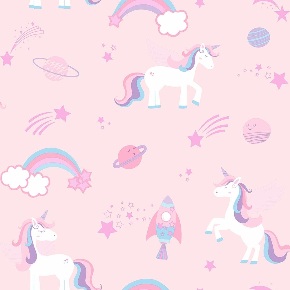 Mermaid Unicorn Childrens Glitter wallpaper in pink