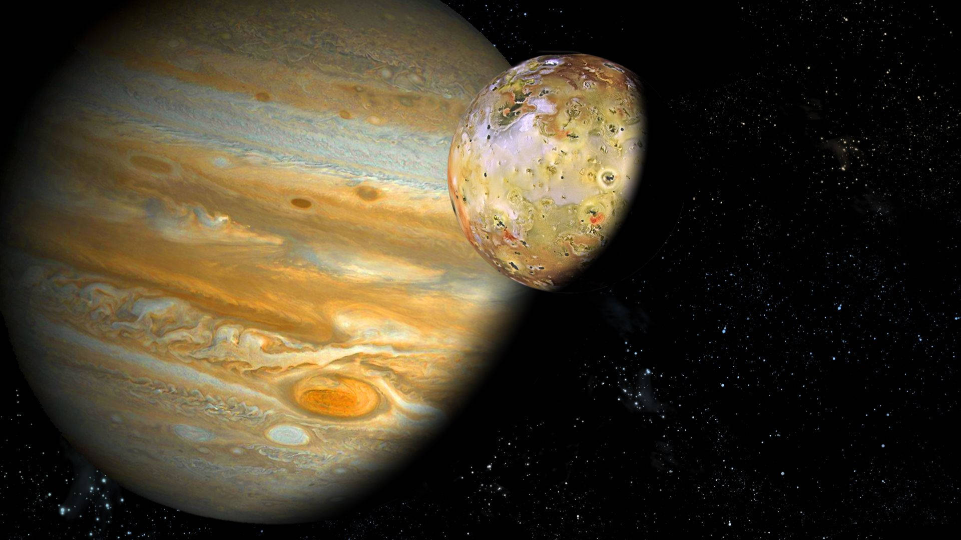 1920x1080 Download Jupiter And It's Moon Io Wallpaper | Wallpapers.com Wallpaper