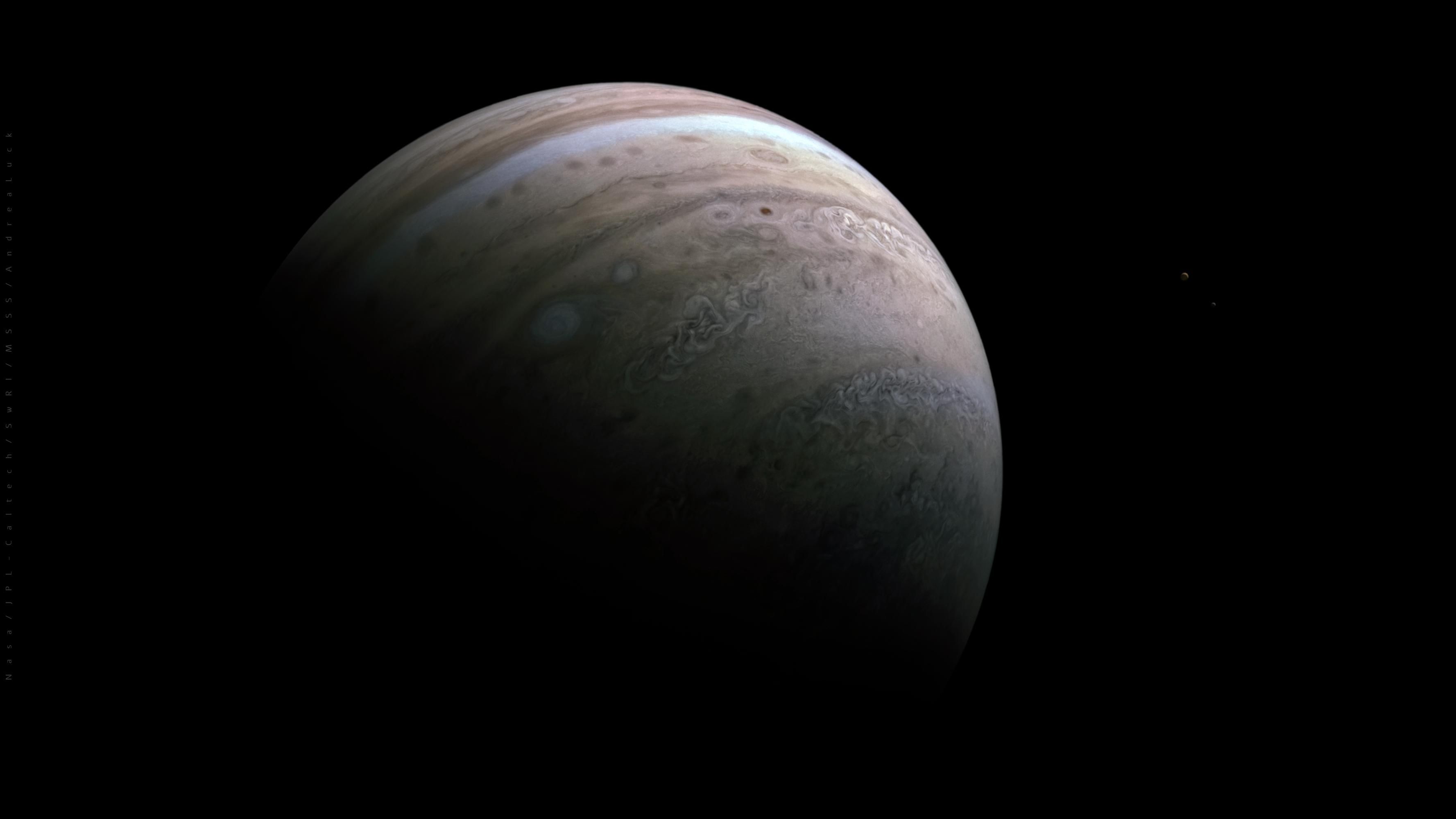 3555x2000 NASA's Juno Spacecraft Glimpses Jupiter's Moons Io and Europa Wallpaper