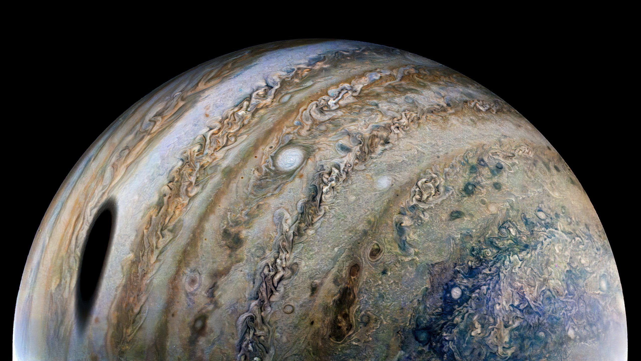 2560x1441 Stunning NASA Image Shows Ganymede Casting a Massive Shadow Across Jupiter Wallpaper