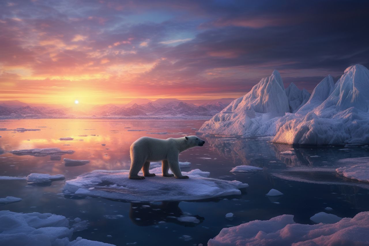 1280x853 Wallpaper Polar bears Ice Sun Icebergs Sunrises and sunsets Animals on WallpaperBat