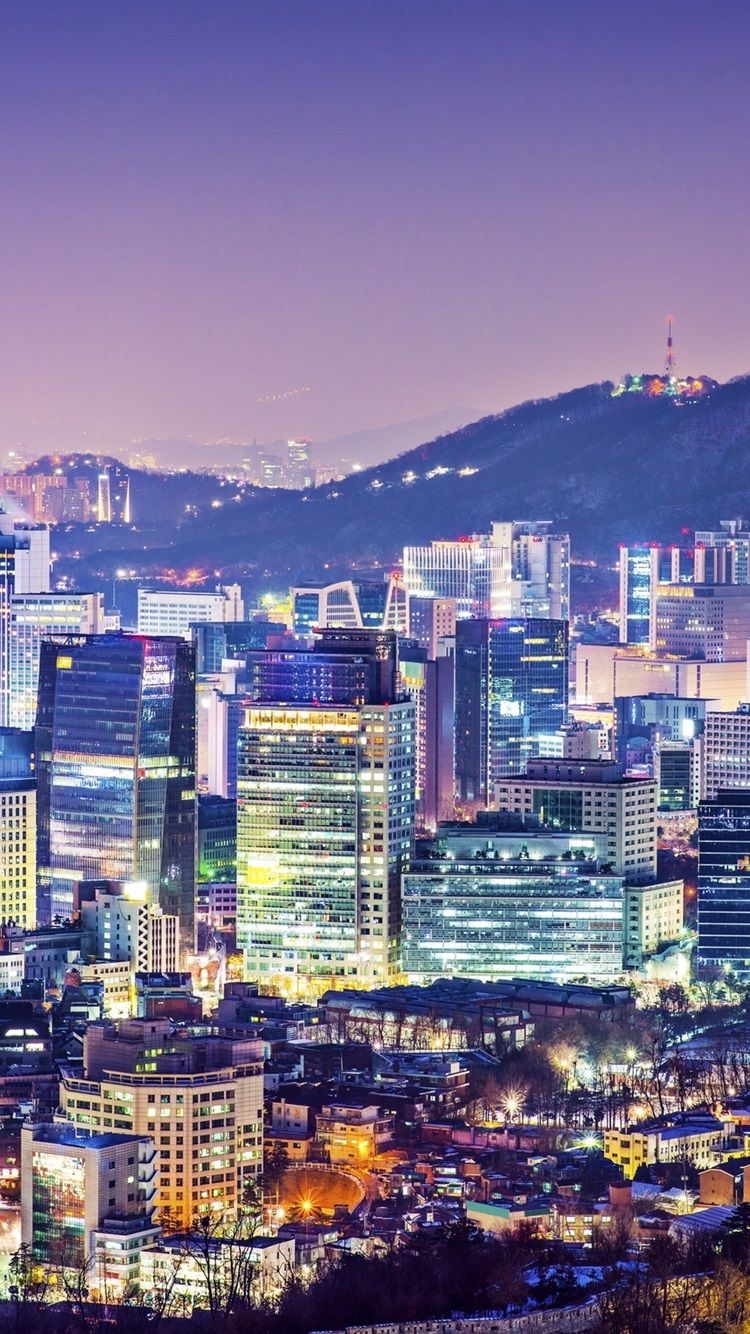 750x1334 Beautiful city night, seoul, Korea, buildings, houses, tower ... Wallpaper