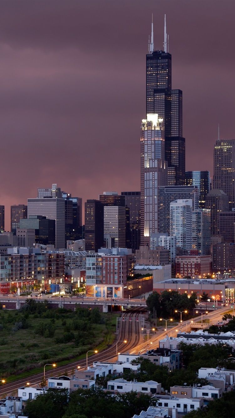 750x1334 Chicago city at night, skyscrapers, lights, USA 750x1334 iPhone 8 on WallpaperBat