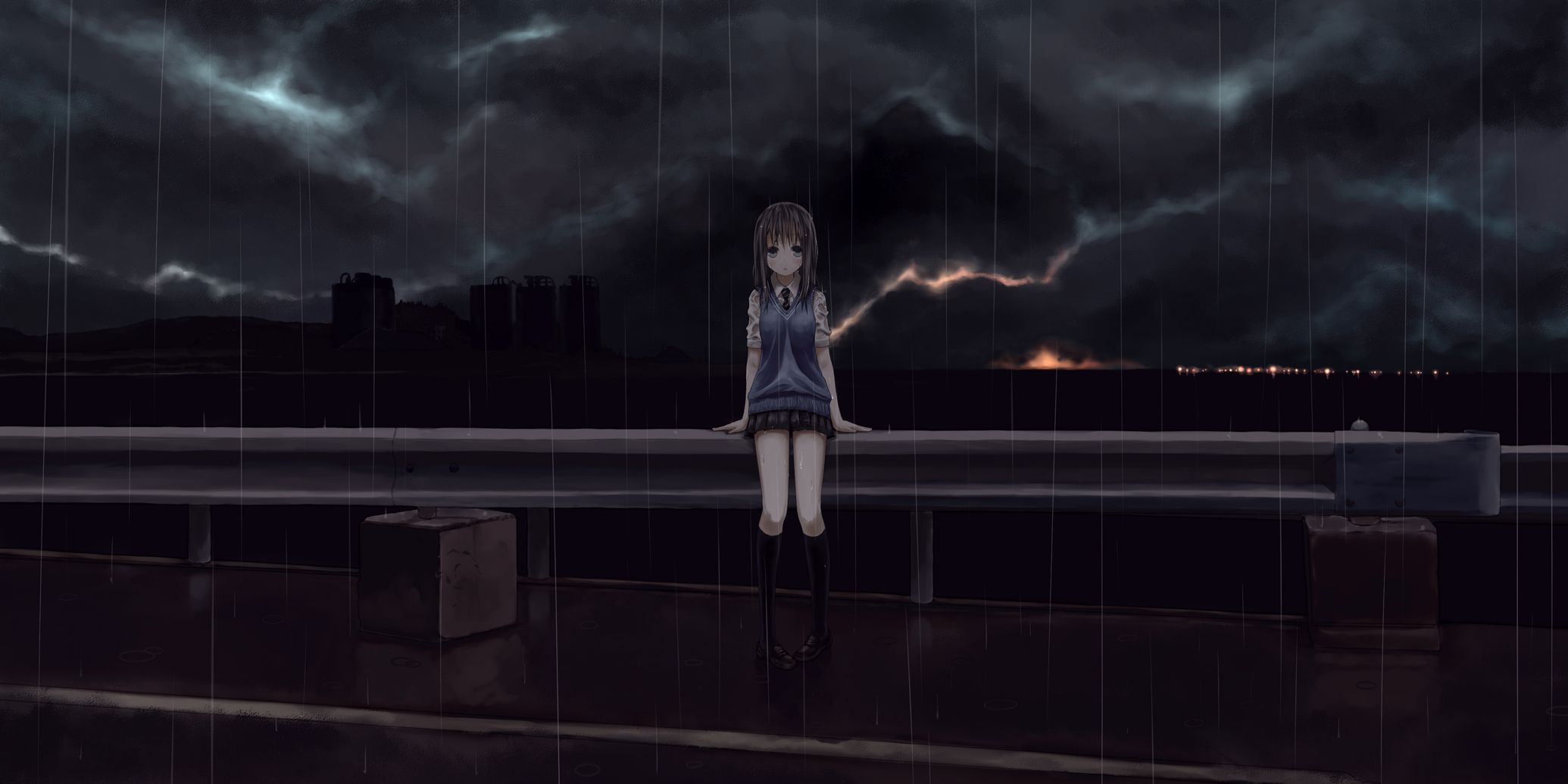 2070x1035 Anime Girl Standing In The Rain Wallpaper on WallpaperBat
