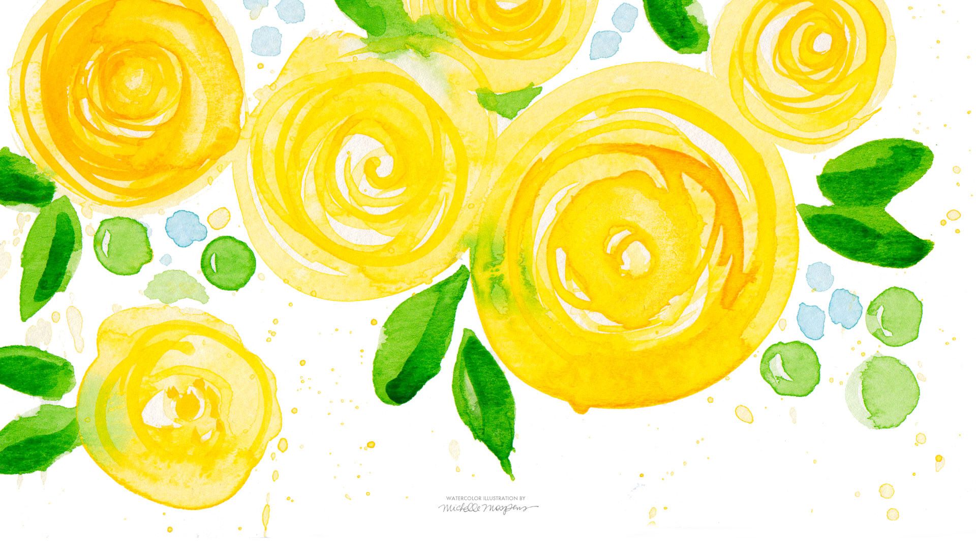 1920x1080 Yellow Watercolor Flowers Wallpaper Download - 1920x1080 Wallpape...