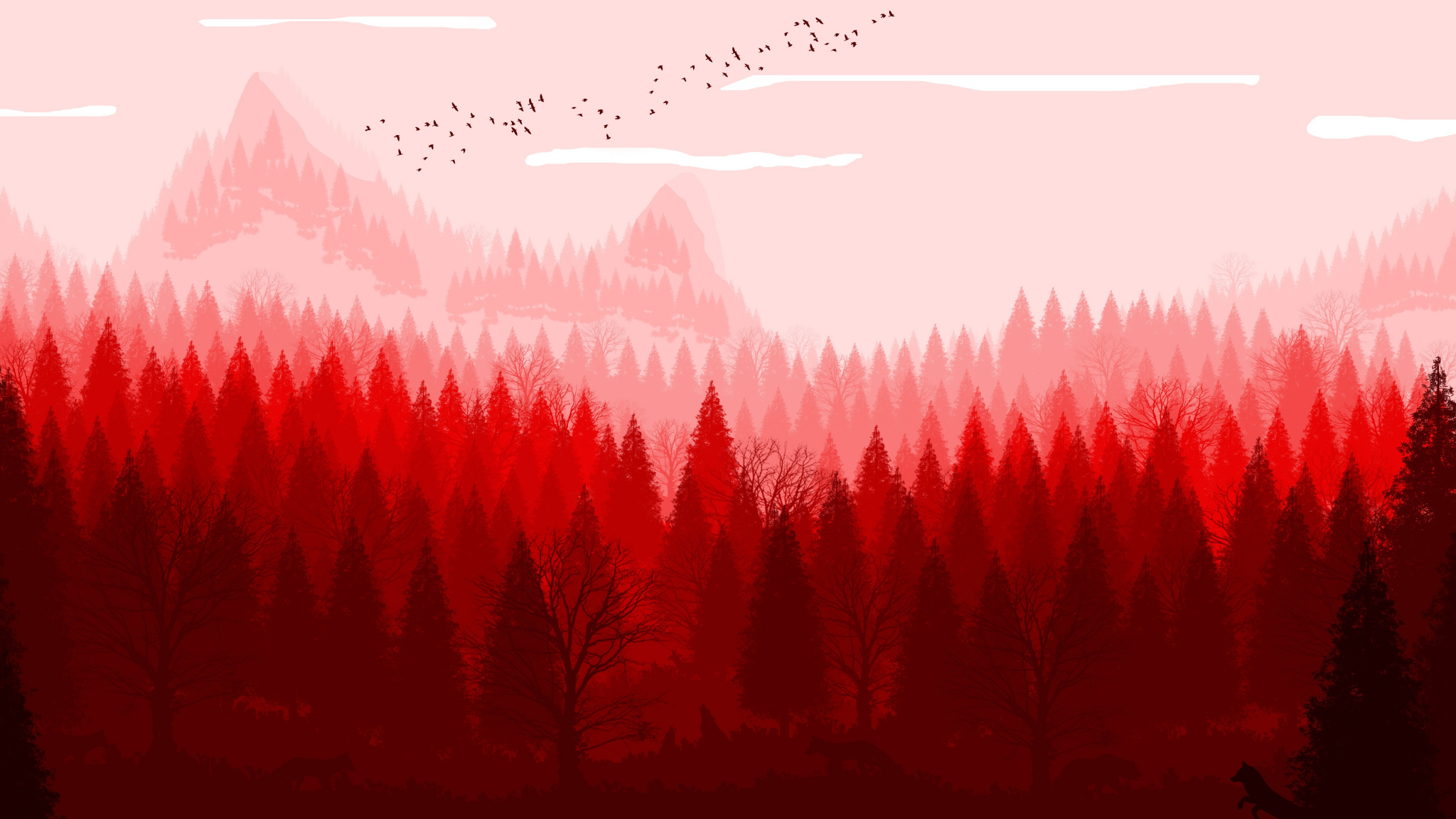 2048x1152 Red Forest, Horizon, Nature, Art, Wallpaper - Red Forest 4k, HD.