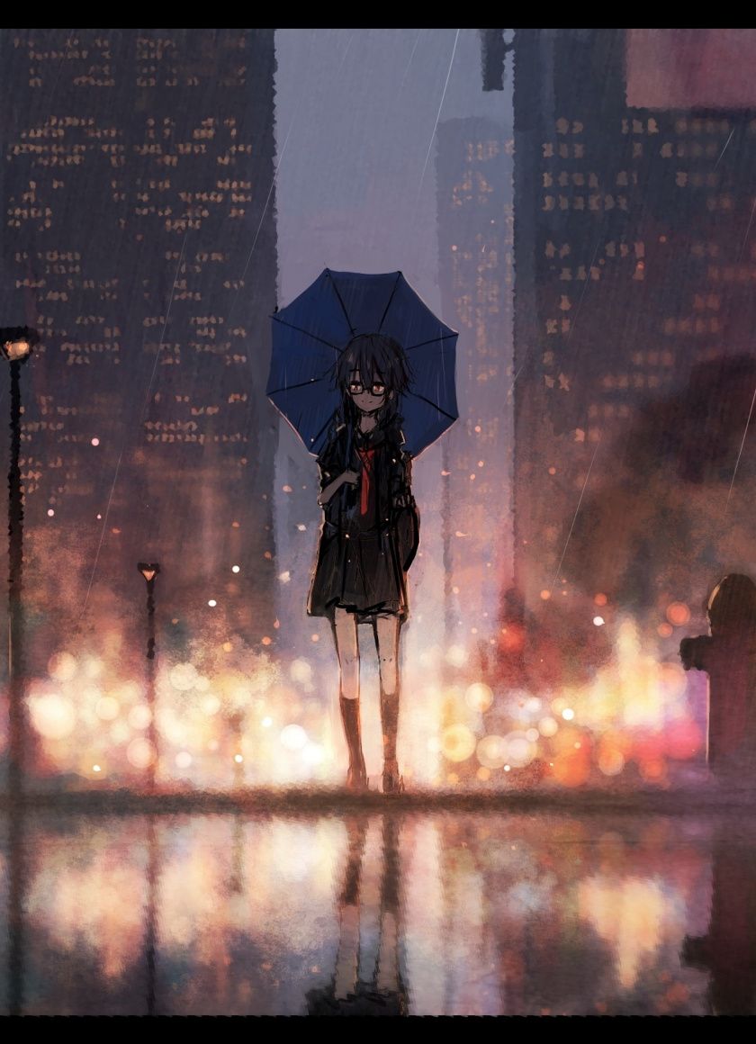 840x1160 Girl, Anime, Outdoor, Rain, Cityscape, Original, Wallpaper - Rain on WallpaperBat