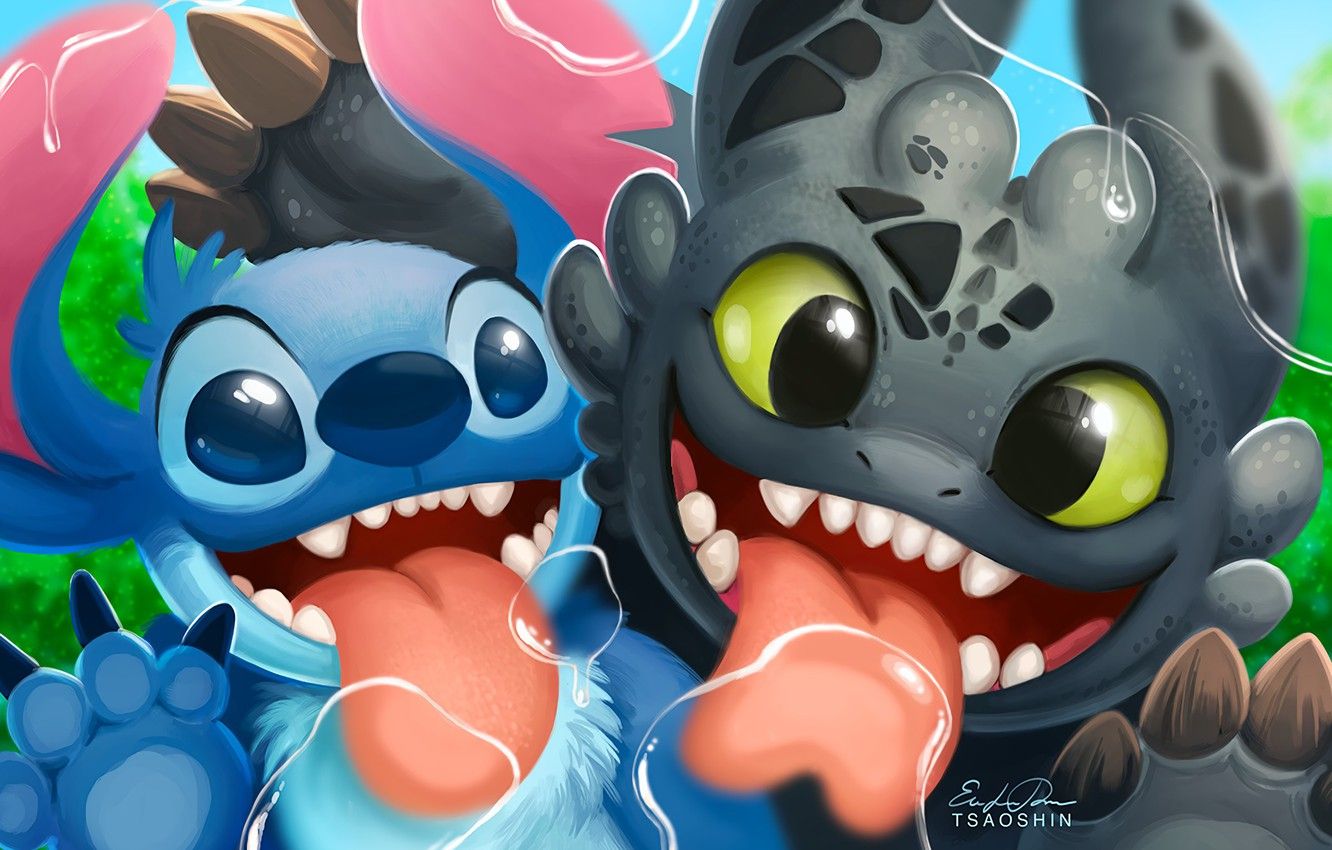 1332x850 Wallpaper kawaii, alien, cartoon, crossover, Stitch, cute, How to on WallpaperBat
