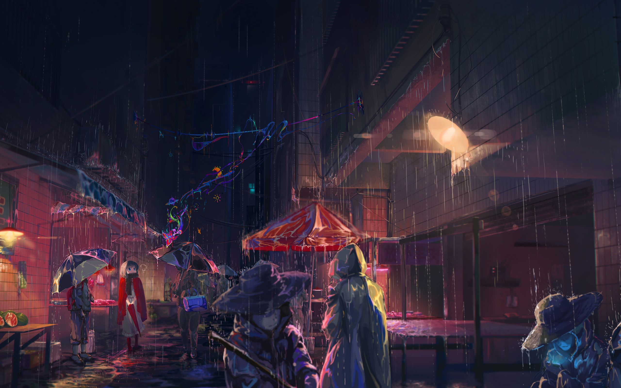 2560x1600 Download 2560x1600 wallpaper rain, anime girl, umbrella, art on WallpaperBat