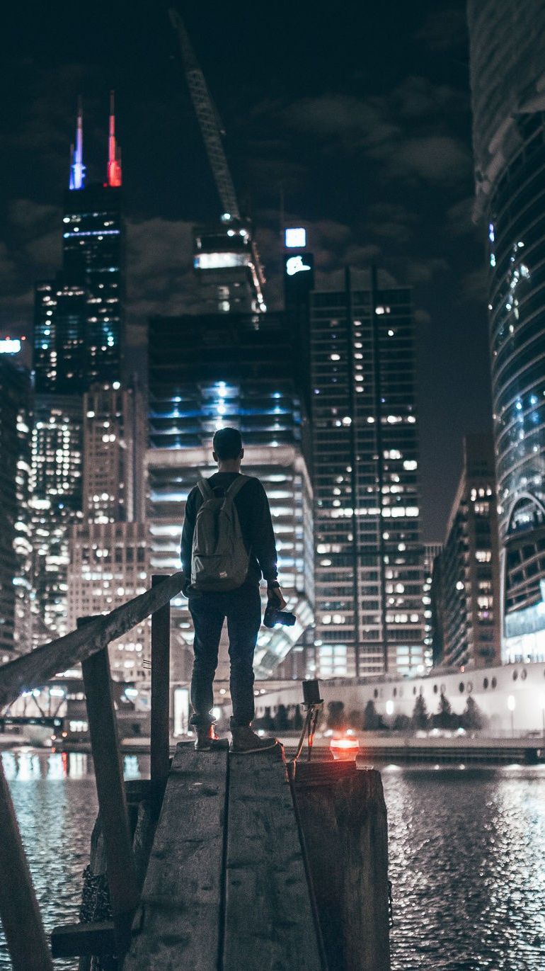 770x1371 Night View Of Chicago Men In The City IPhone Wallpaper. City on WallpaperBat