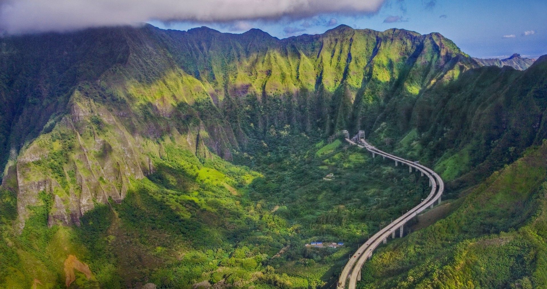 1920x1015 nature, Landscape, Mountain, Highway, Forest, Oahu, Hawaii, Aerial ... Wallpaper