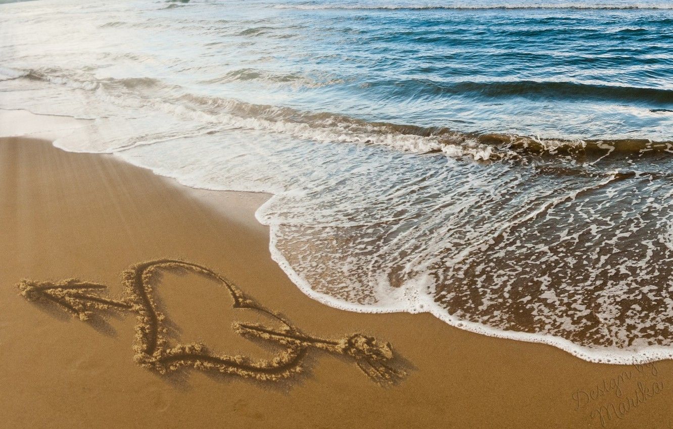 1332x850 Wallpaper sand, beach, love, romance, heart, figure, love, beach on WallpaperBat