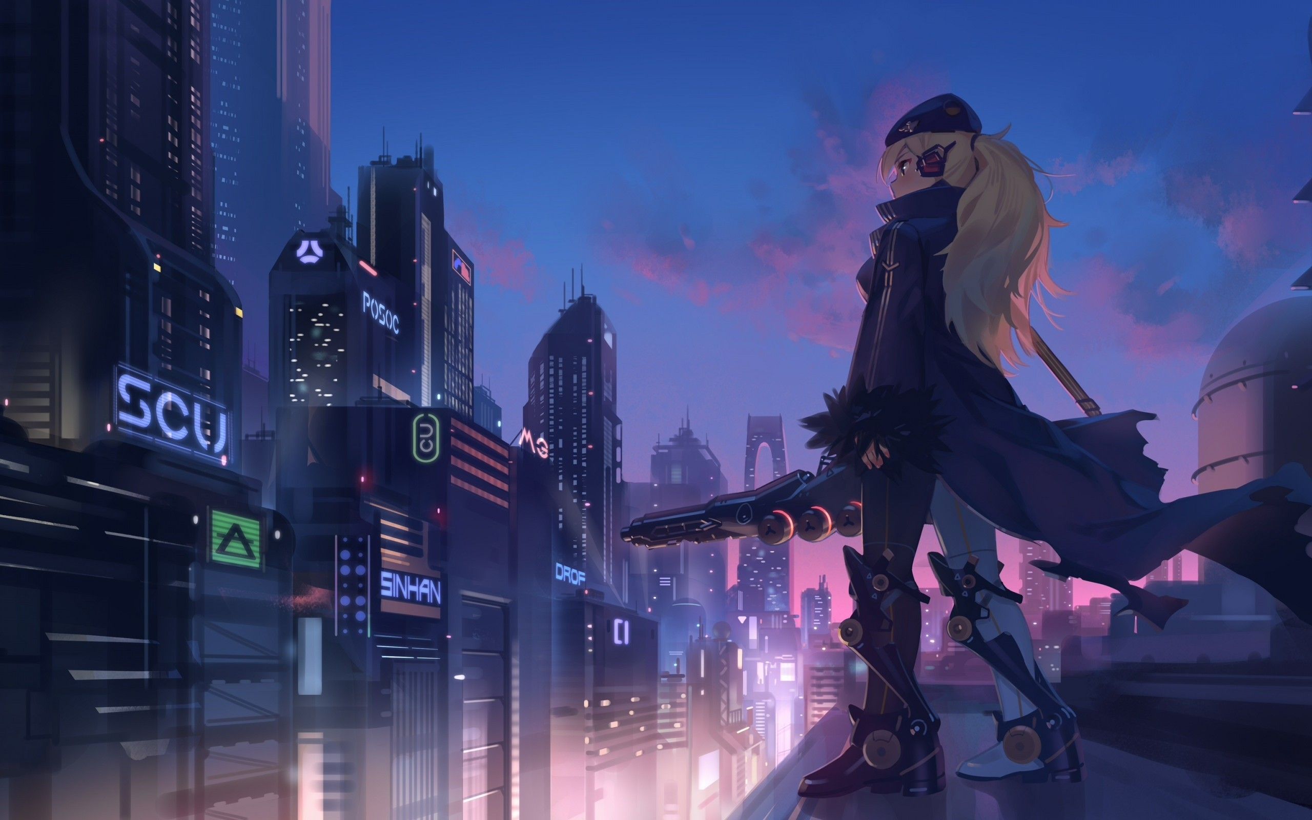 2560x1600 Download 2560x1600 Futuristic Anime City, Cyberpunk, Anime Girl on WallpaperBat