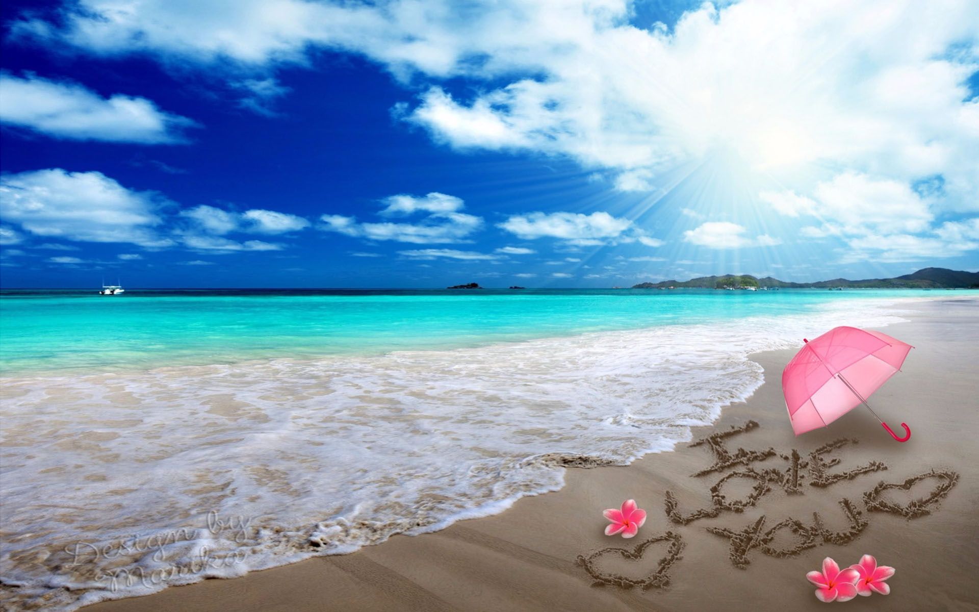 1920x1200 Sea Beach, Sky And White Cloud Child Color Lotus Heart Love on WallpaperBat