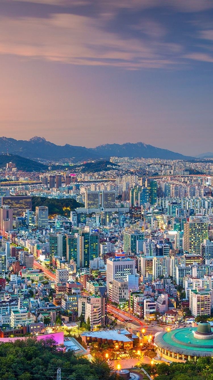 750x1334 South Korea, Seoul, city view, dusk, lights 750x1334 iPhone 8/7/6 ... Wallpaper