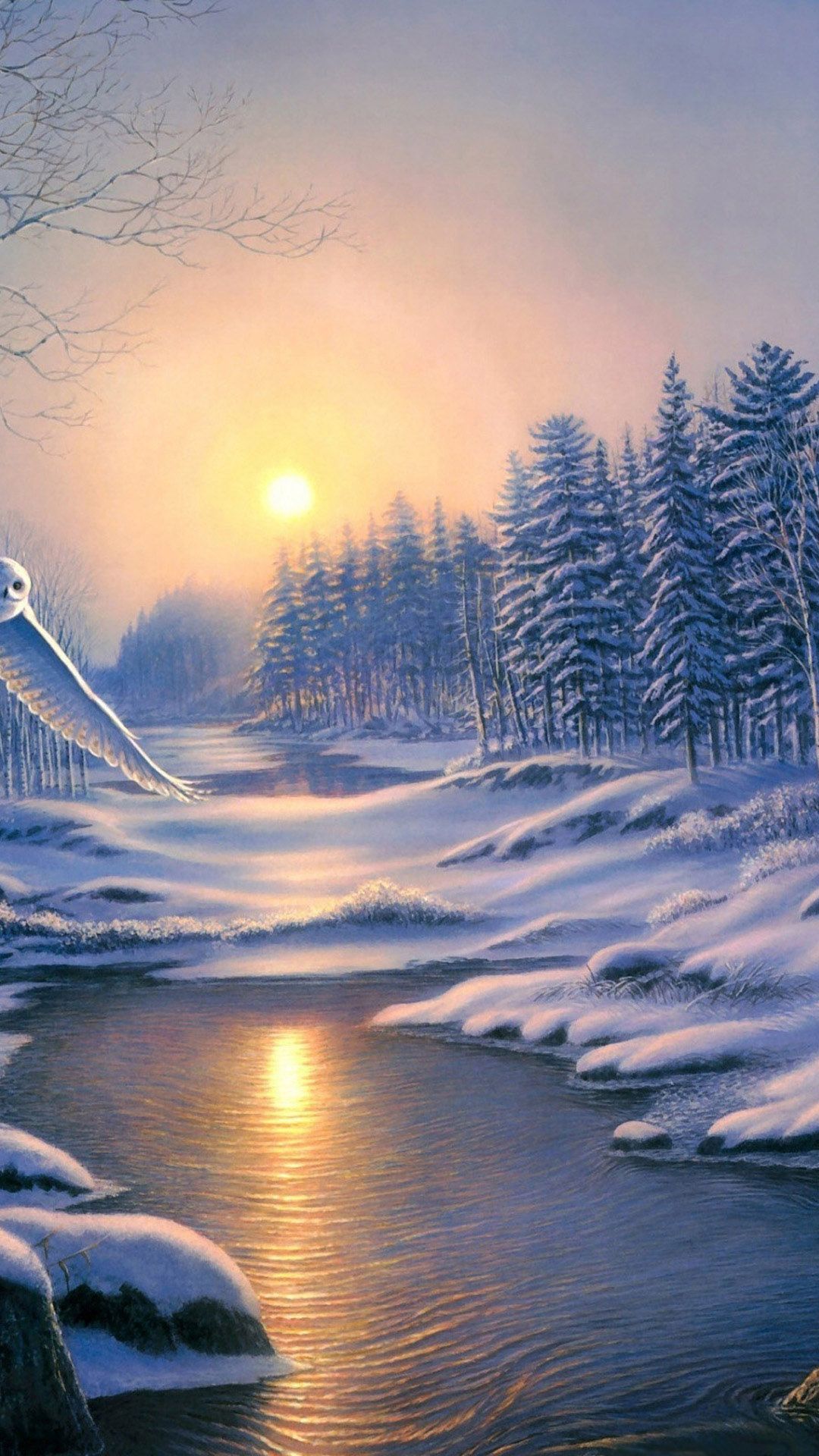 1080x1920 Winter Landscape Painting Scenery Android Wallpaper - Winter ... Wallpaper