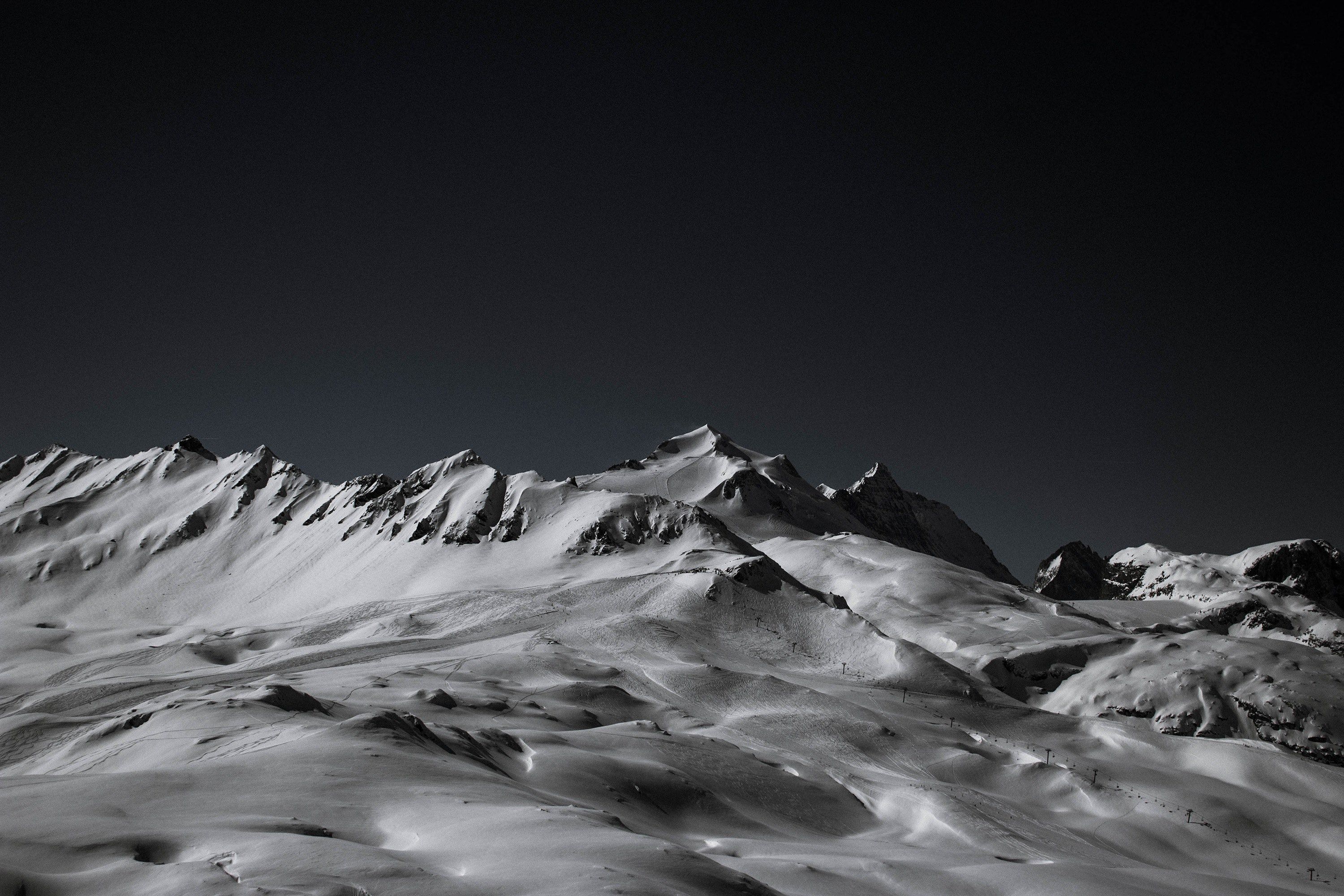 3000x2000 a dark look at a snow covered mountain night view of snow covered ... Wallpaper