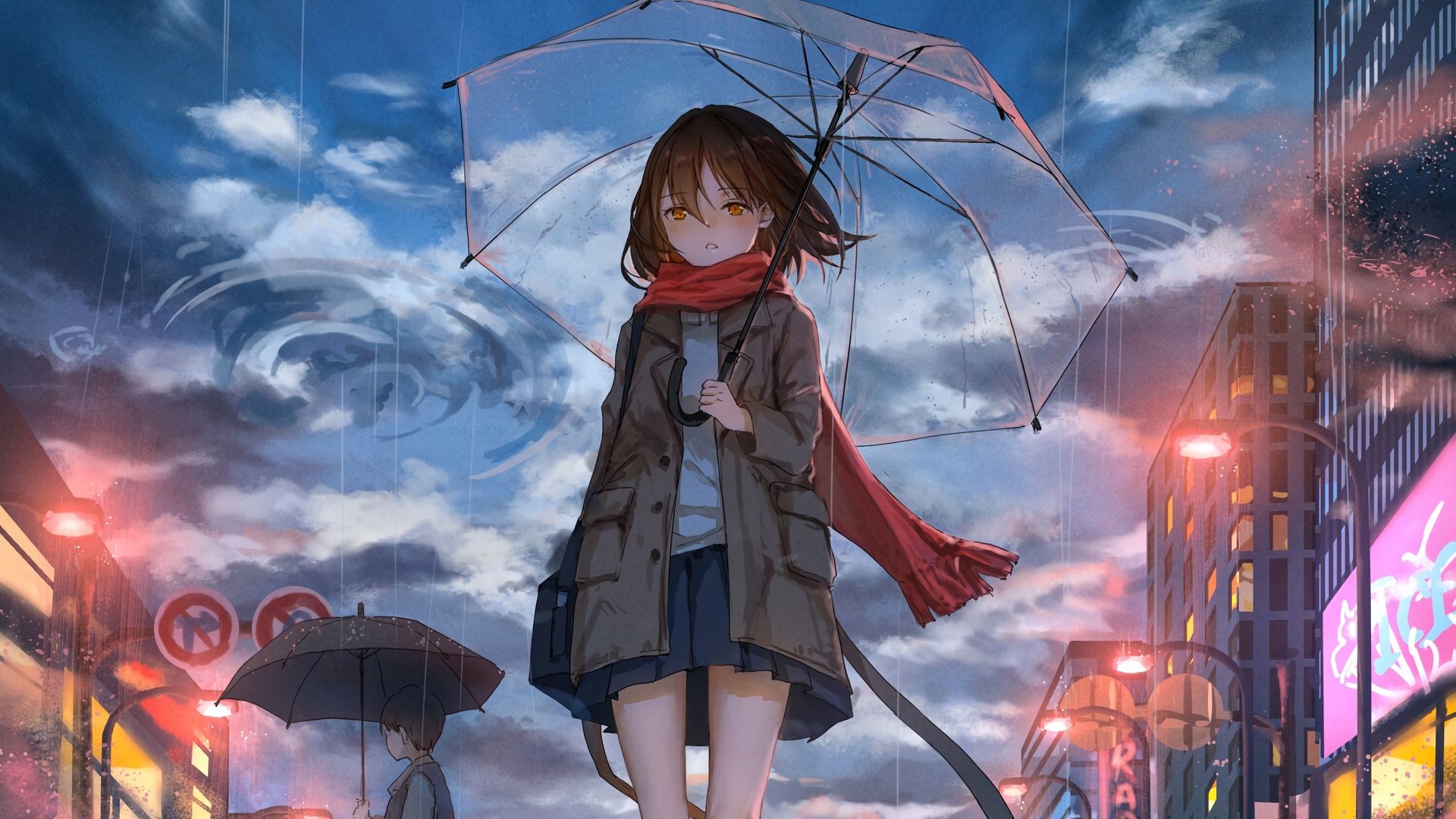1920x1080 Wallpaper Girl, Umbrella, Anime, Rain, Sadness - Anime Girl With on WallpaperBat