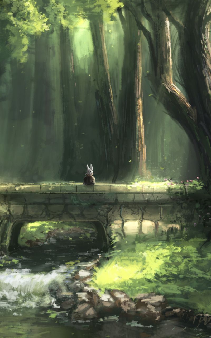 800x1280 Download Bunny, bit lost, forest, bridge wallpaper, 800x1280 ... Wallpaper