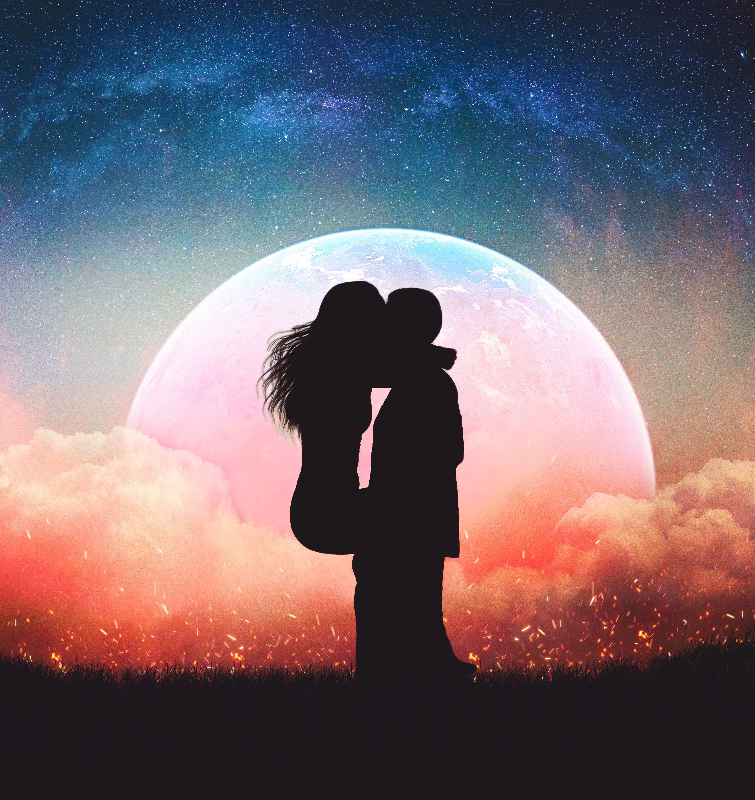 2645x2804 Wallpaper Couple, Lovers, Moon, Silhouette, Romantic, HD, Love on WallpaperBat